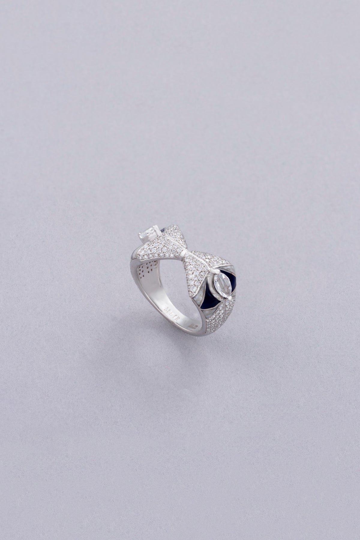 PRISM Deco Ring, White Gold, Rose-cut Diamonds and Ceramic Enamel