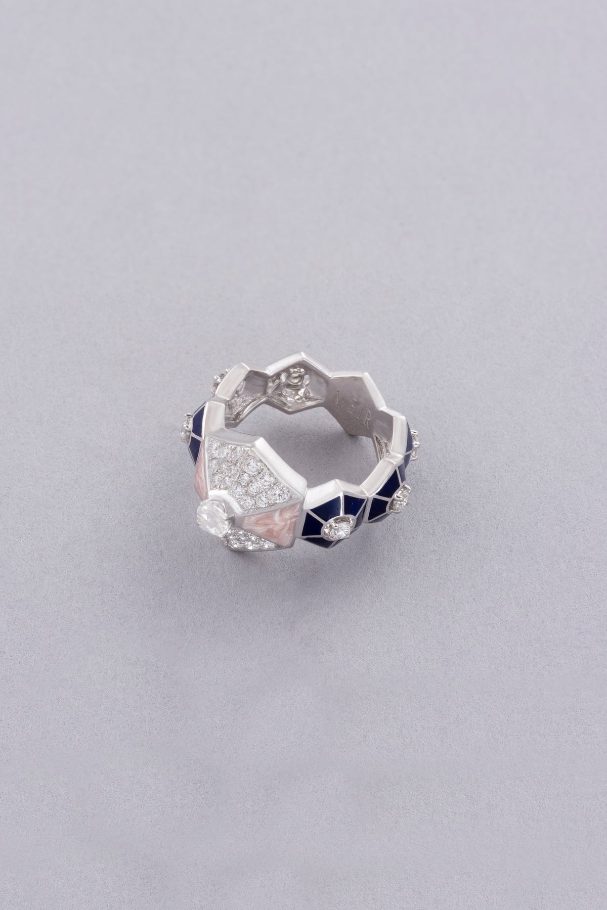 HEXA Honeycomb Bloom Ring, White Gold, Rose-cut Diamonds and Ceramic Enamel