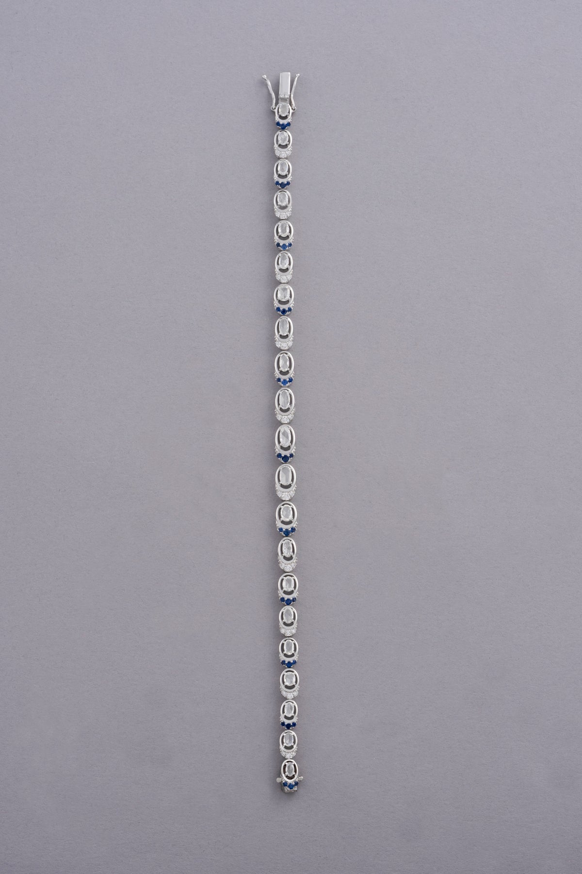 LINK Oval Bracelet, White Gold, Rose-cut Diamonds and Blue Sapphires