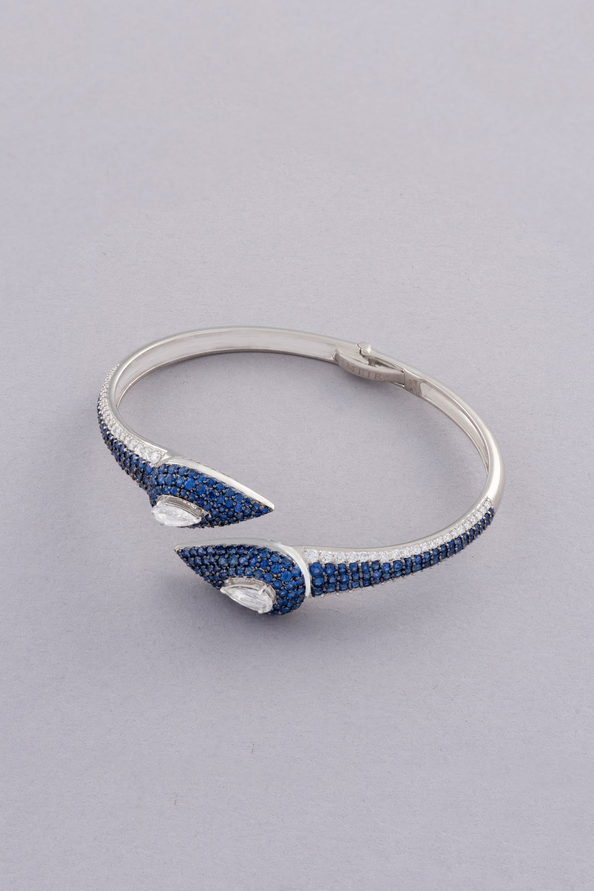 DEW Cascade Bracelet, White Gold, Rose-cut Diamonds and Blue Sapphires