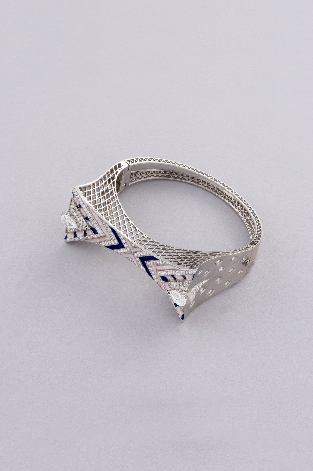 PRISM Chevron Bracelet, White Gold, Rose-cut Diamonds and Ceramic Enamel