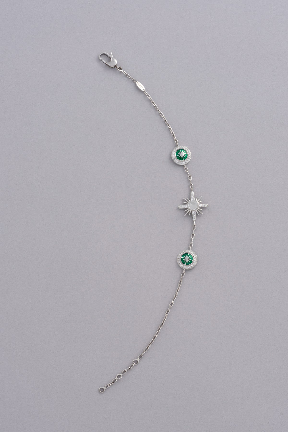 CROWN Medallion Bracelet, White Gold, Rose-cut Diamonds and Ceramic Enamel