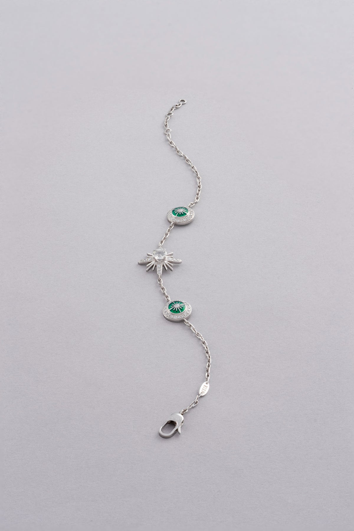 CROWN Medallion Bracelet, White Gold, Rose-cut Diamonds and Ceramic Enamel