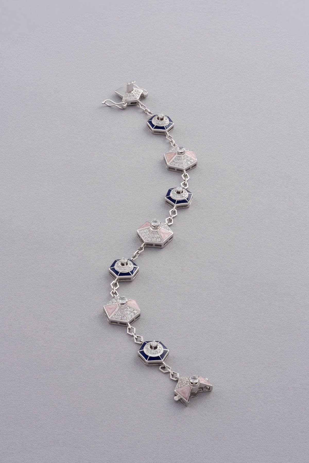 HEXA Honeycomb Bloom Bracelet, White Gold, Rose-cut Diamonds and Ceramic Enamel