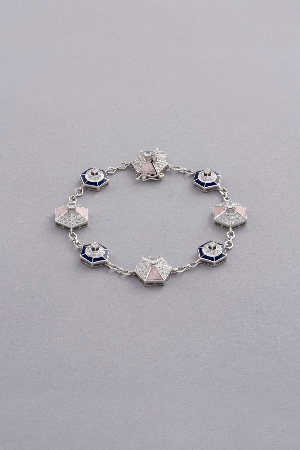 HEXA Honeycomb Bloom Bracelet, White Gold, Rose-cut Diamonds and Ceramic Enamel
