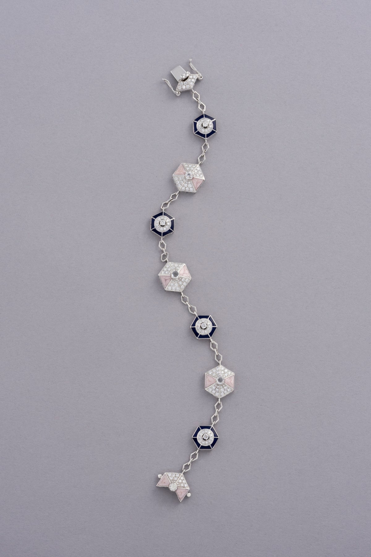 HEXA Honeycomb Bloom Bracelet, White Gold, Rose-cut Diamonds and Ceramic Enamel