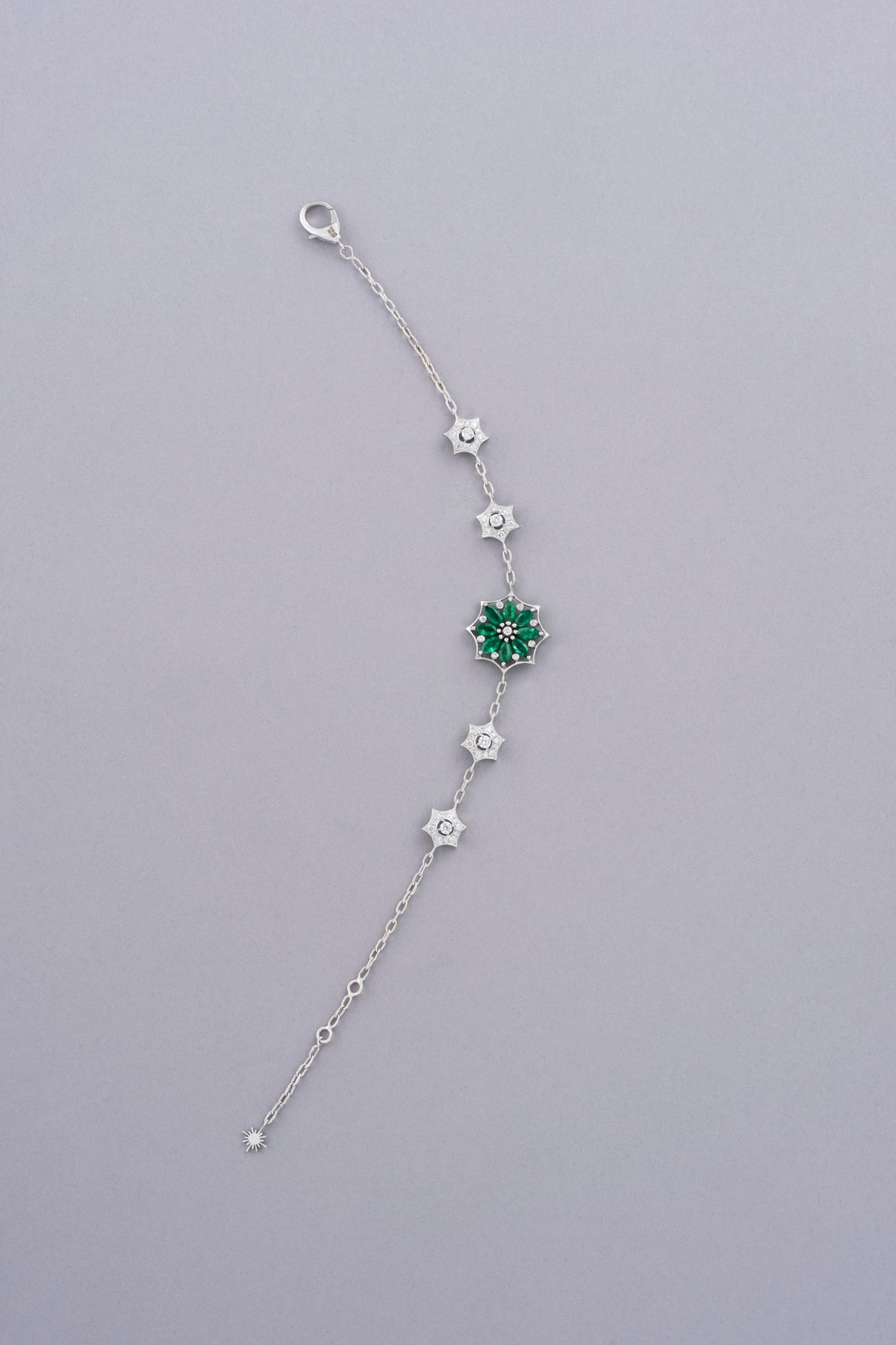 WEB Floral Bracelet, White Gold, Brilliant-cut Diamonds and Emeralds
