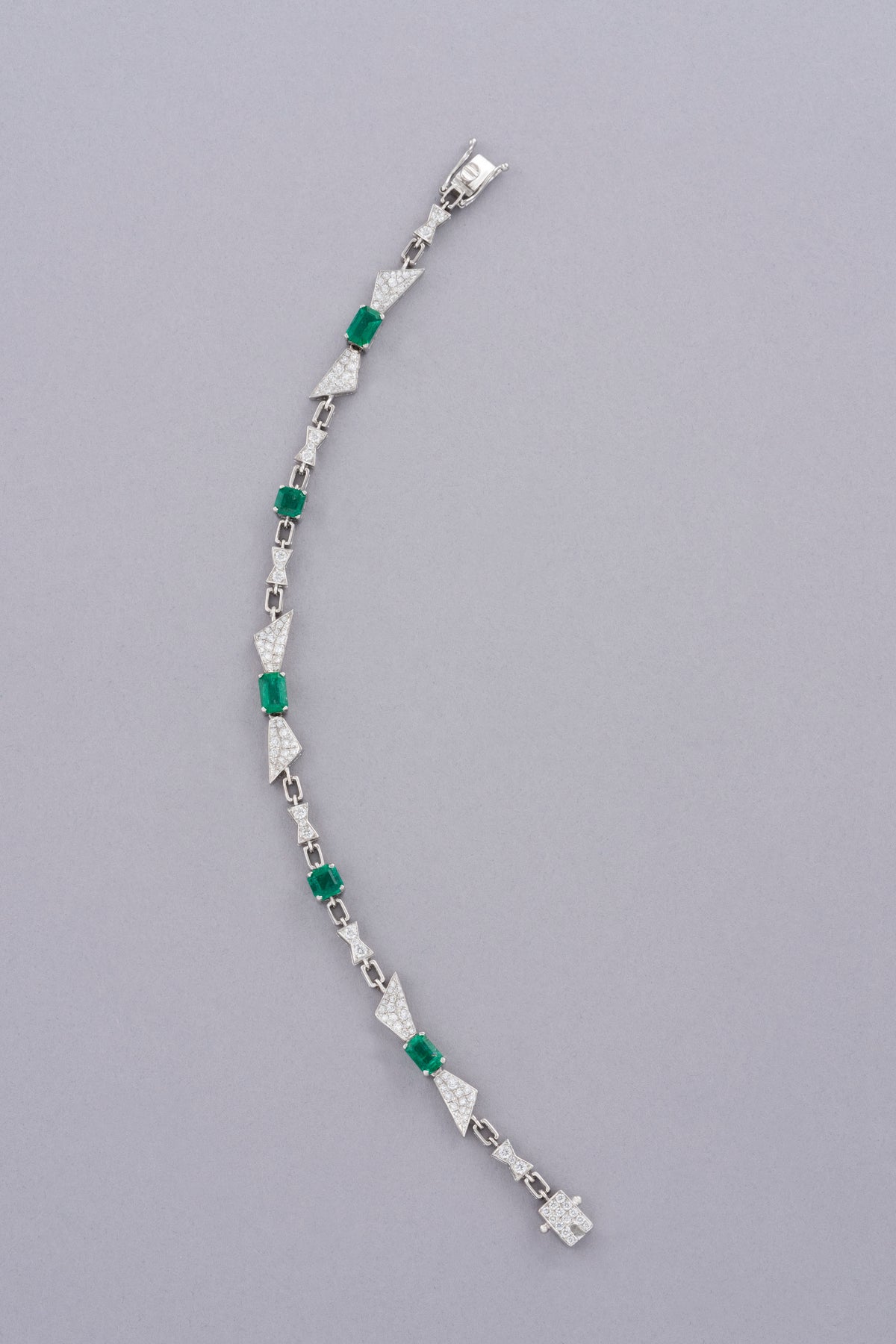 PRISM Emerald-Cut Bracelet, White Gold, Brilliant-cut Diamonds and Emeralds