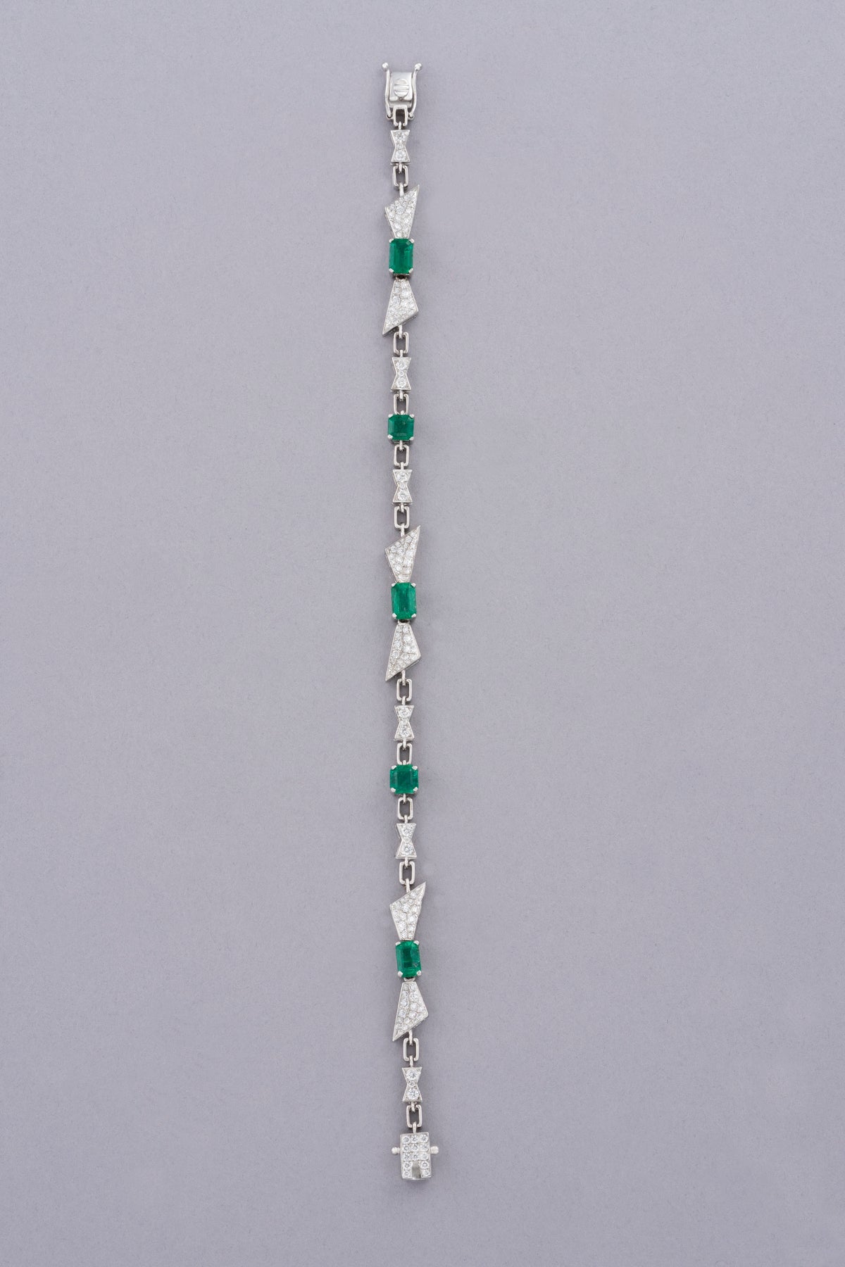 PRISM Emerald-Cut Bracelet, White Gold, Brilliant-cut Diamonds and Emeralds
