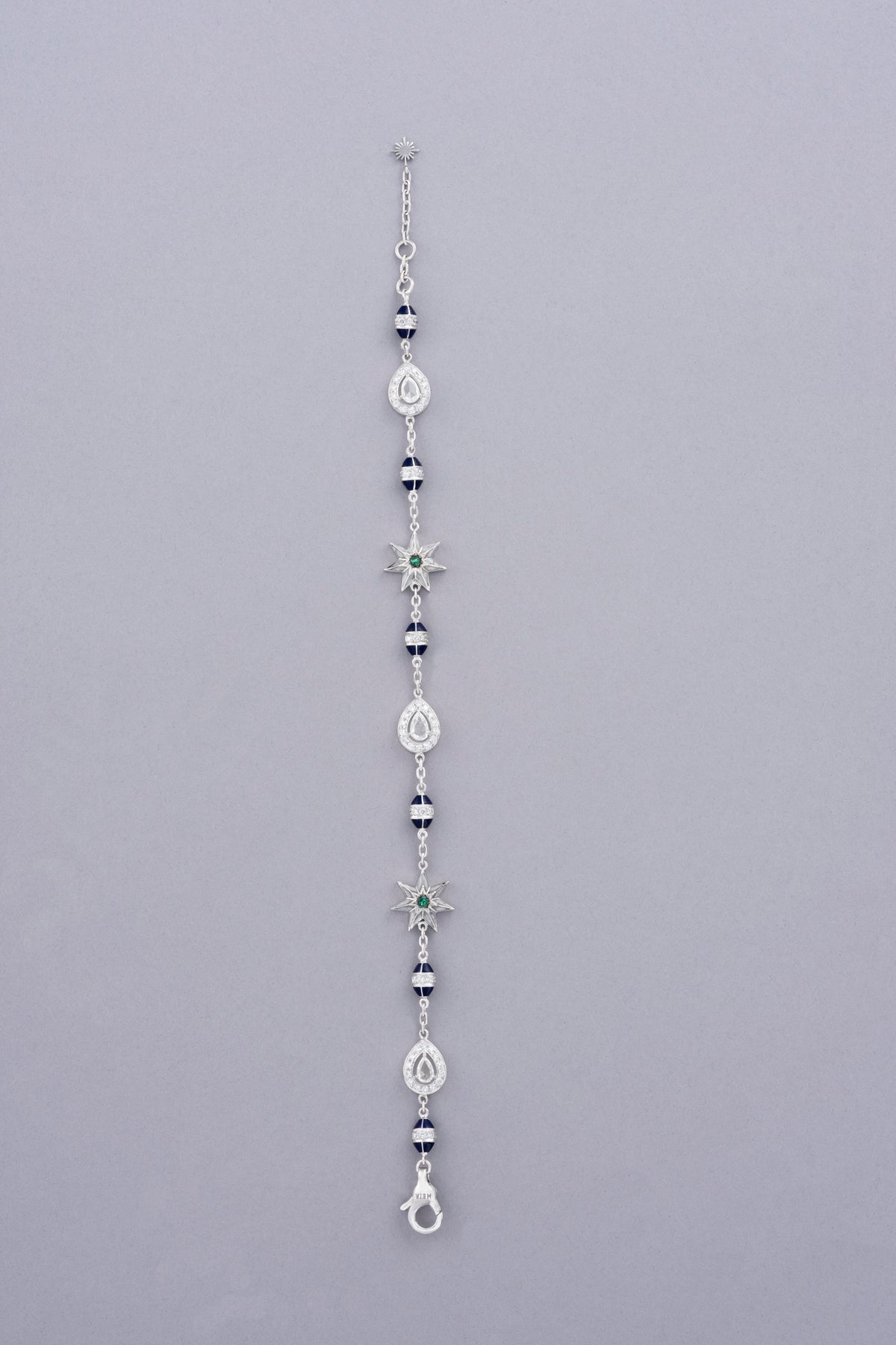 NOVA Starburst Bracelet, White Gold, Rose-cut Diamonds and Emeralds