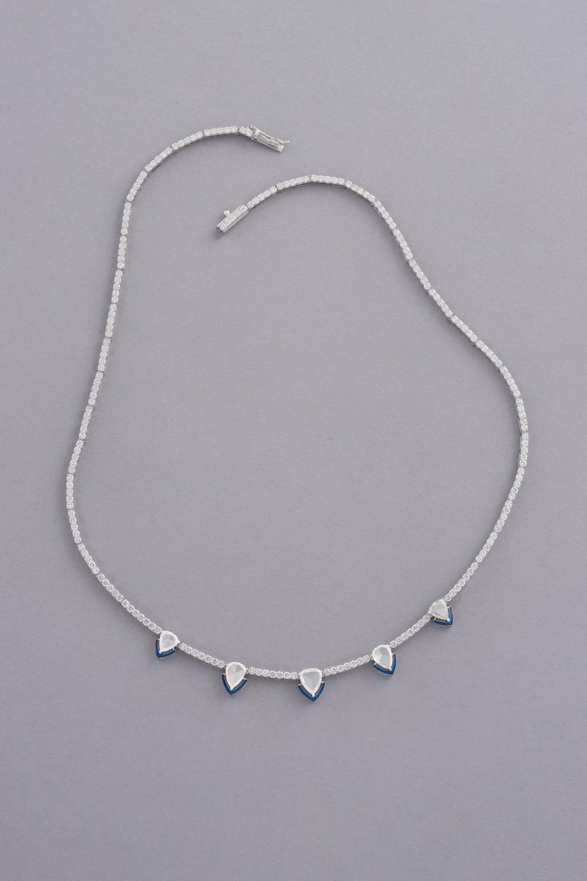 PRISM Drop Necklace, White Gold, Rose-cut Diamonds and Ceramic Enamel