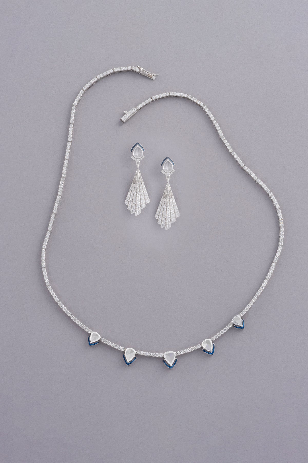 PRISM Drop Necklace, White Gold, Rose-cut Diamonds and Ceramic Enamel