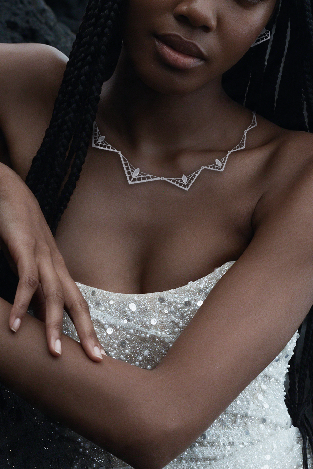 PRISM Openwork Necklace, White Gold, Rose-cut Diamonds