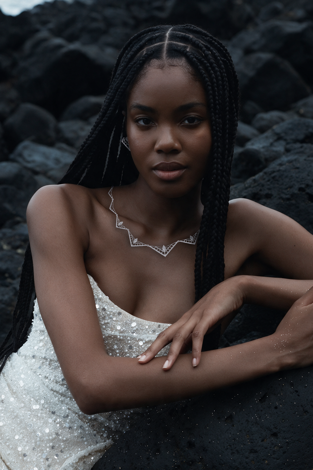 PRISM Openwork Necklace, White Gold, Rose-cut Diamonds