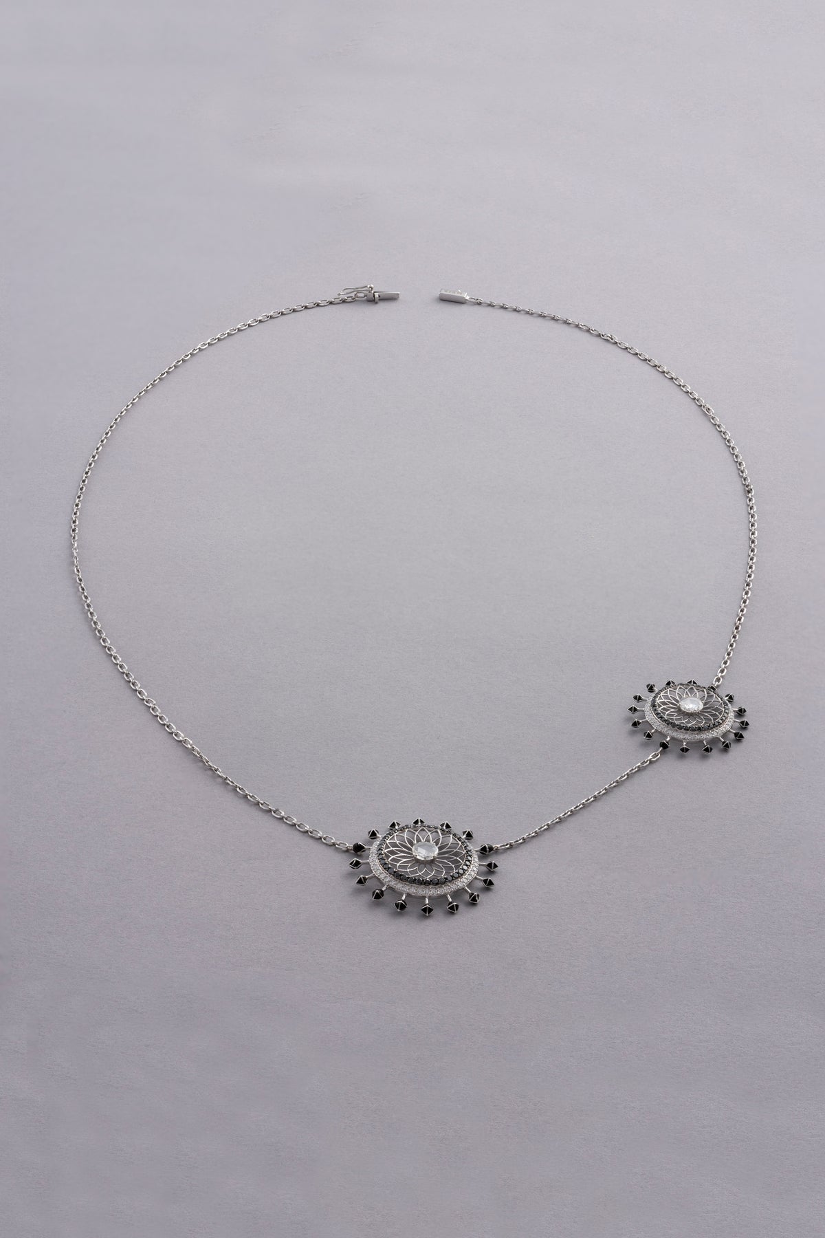 NOVA Medallion Necklace, White Gold, Rose-cut Diamonds and Ceramic Enamel