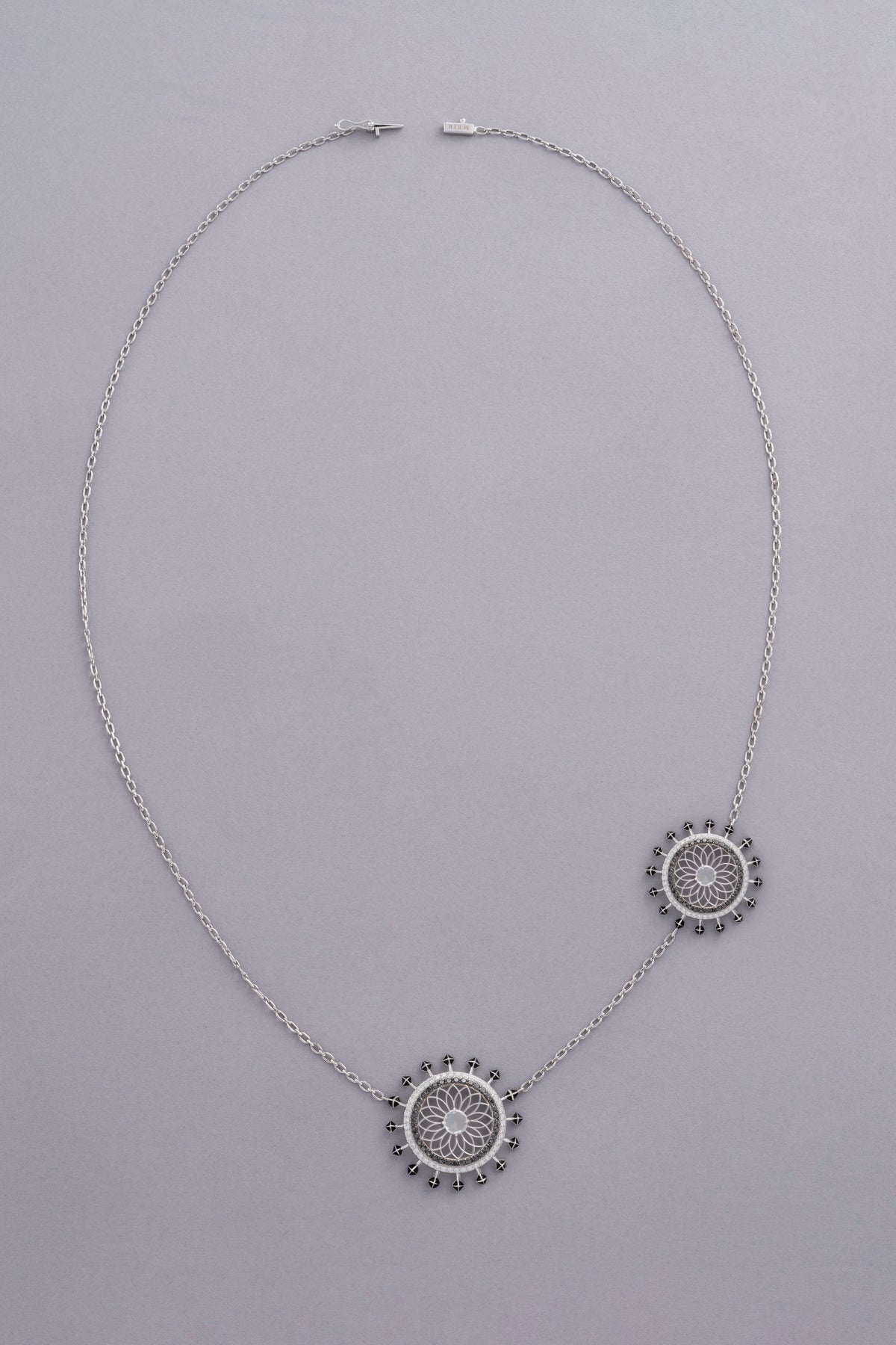 NOVA Medallion Necklace, White Gold, Rose-cut Diamonds and Ceramic Enamel
