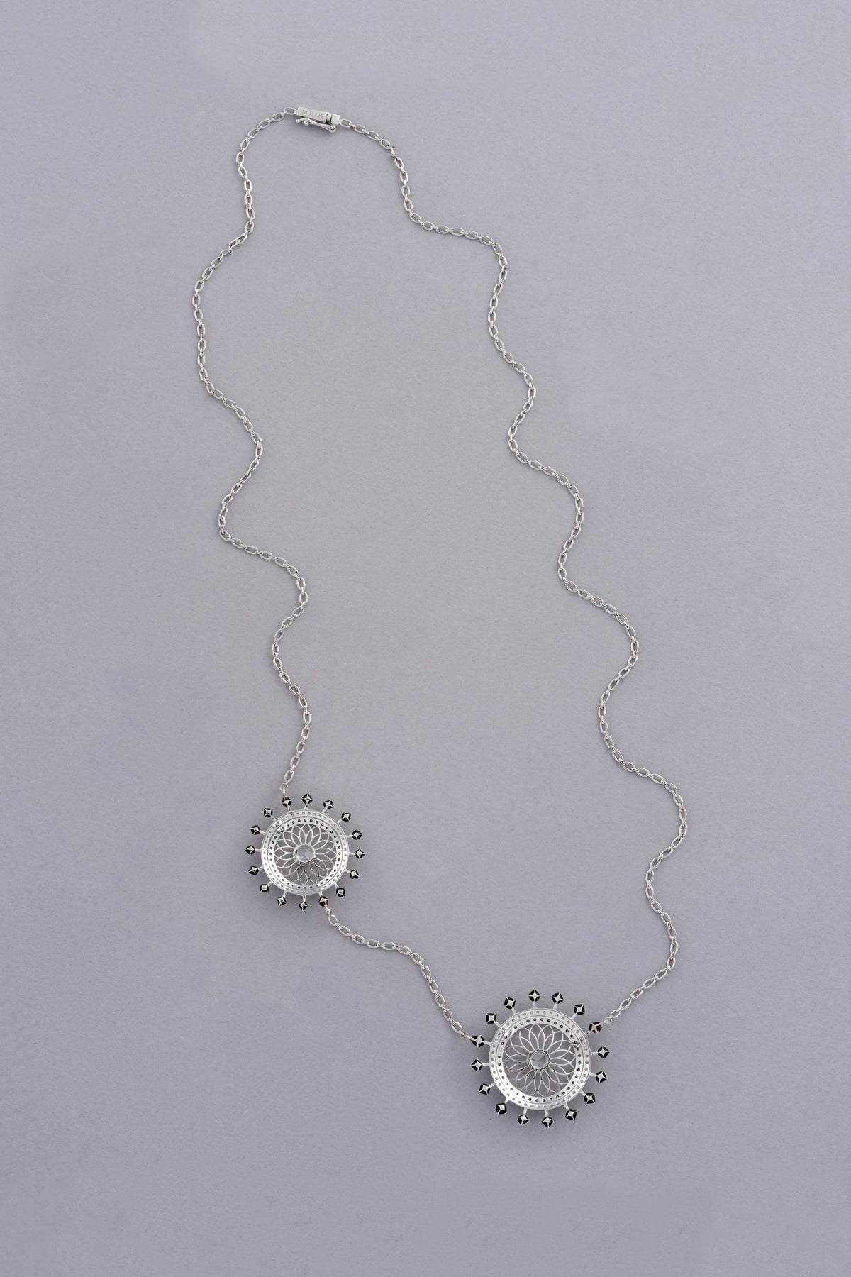 NOVA Medallion Necklace, White Gold, Rose-cut Diamonds and Ceramic Enamel