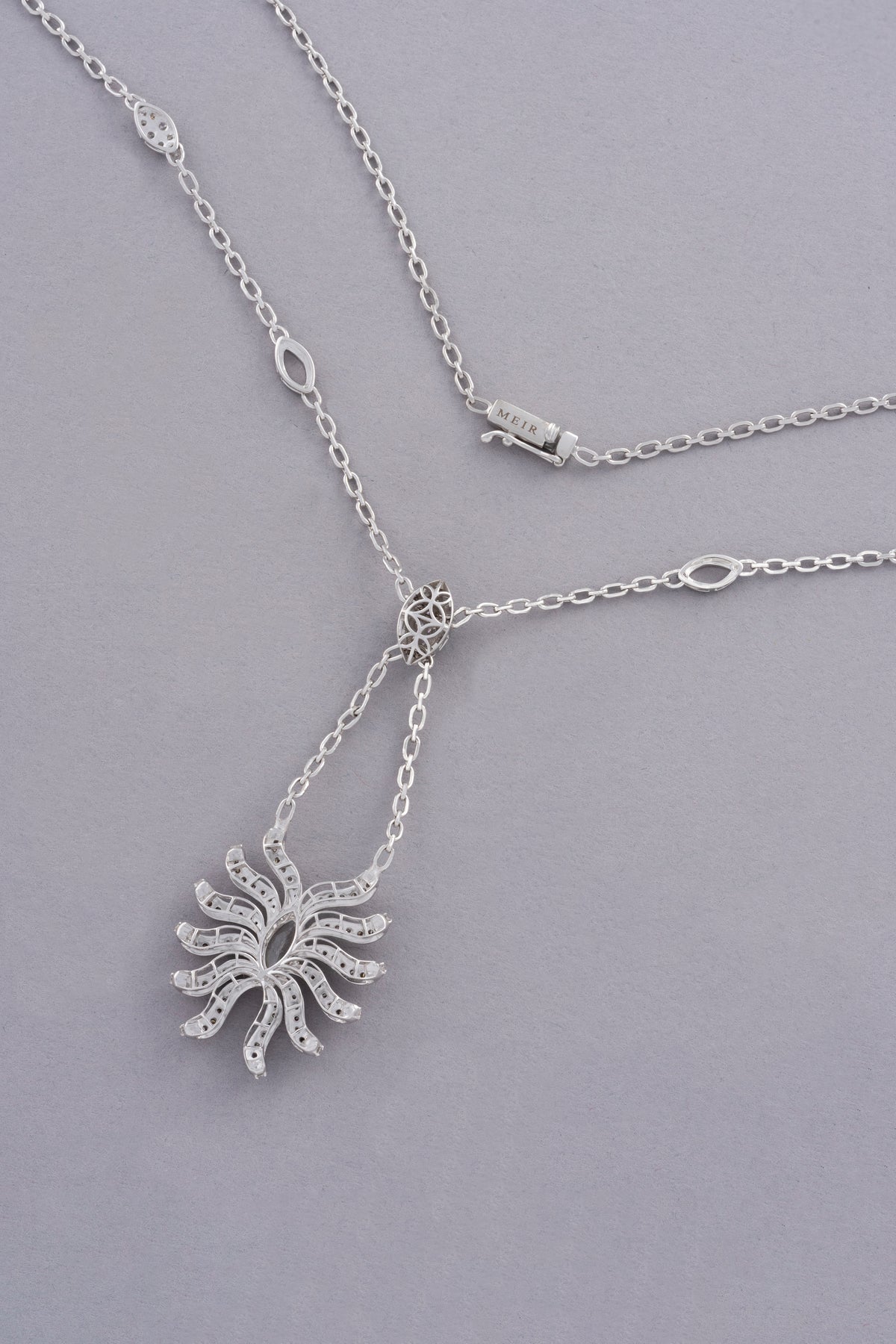 Sunburst Necklace, White Gold, Rose-cut Diamonds and Ceramic Enamel