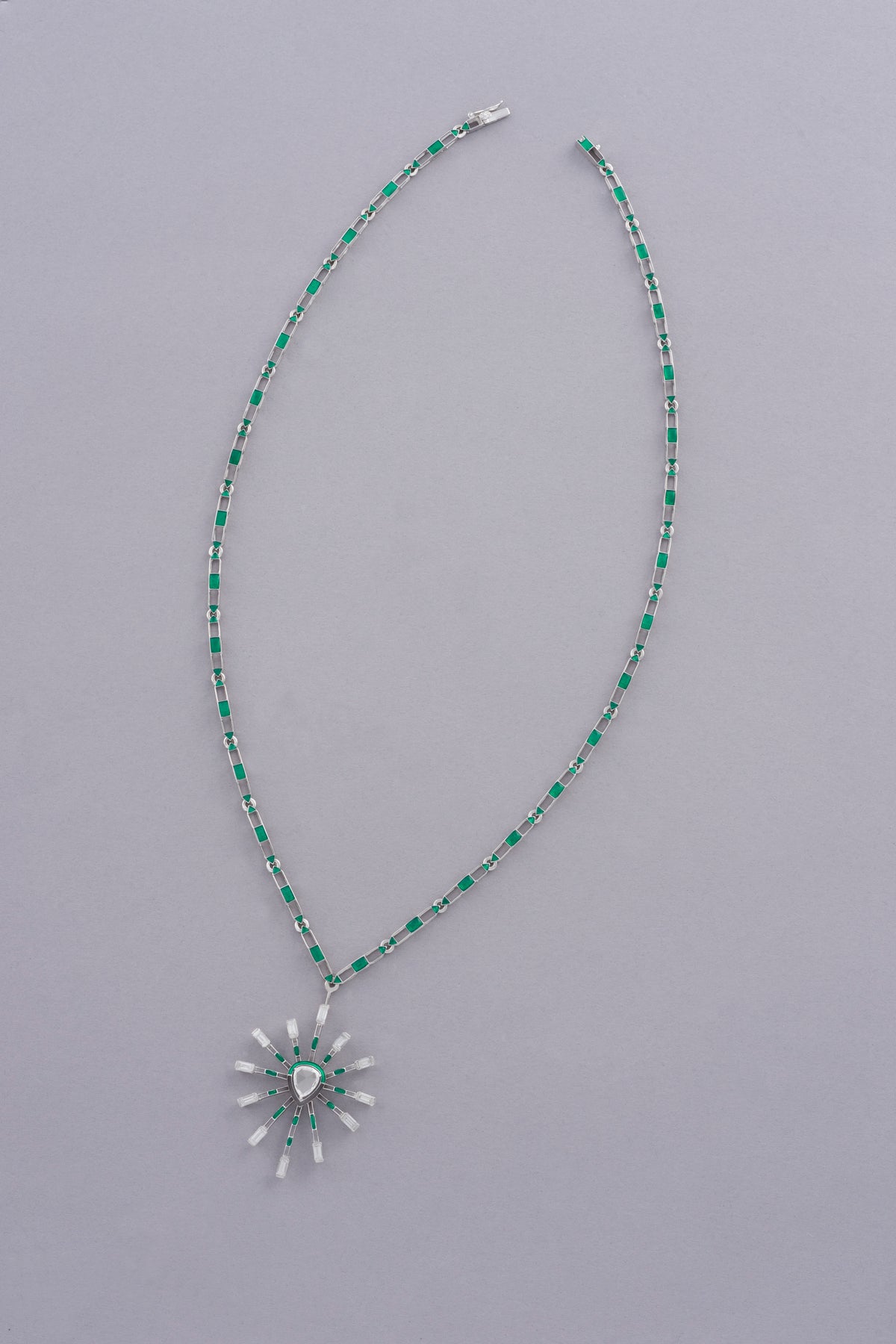 PRISM Sunburst Necklace, White Gold, Rose-cut Diamonds and Ceramic Enamel