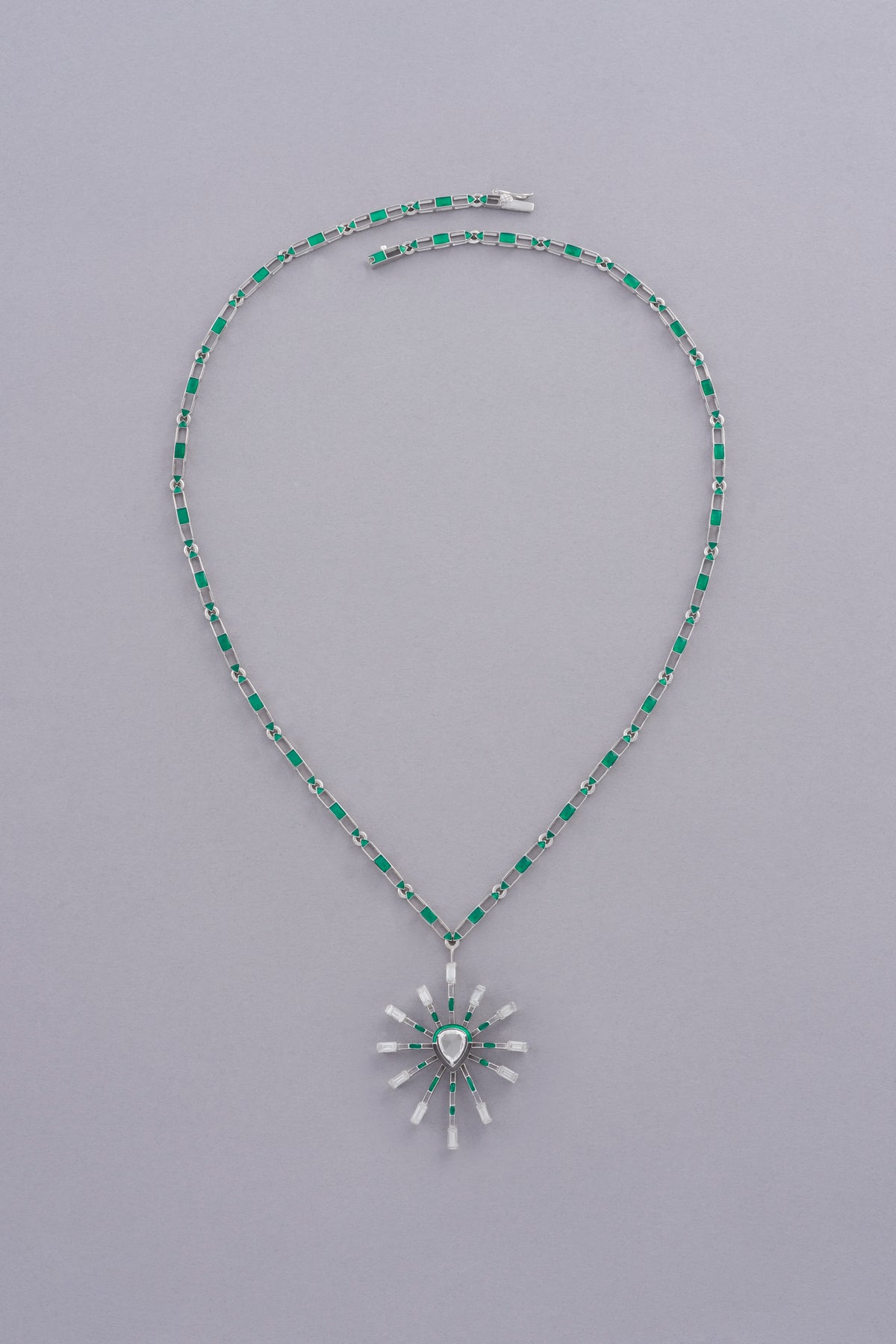PRISM Sunburst Necklace, White Gold, Rose-cut Diamonds and Ceramic Enamel