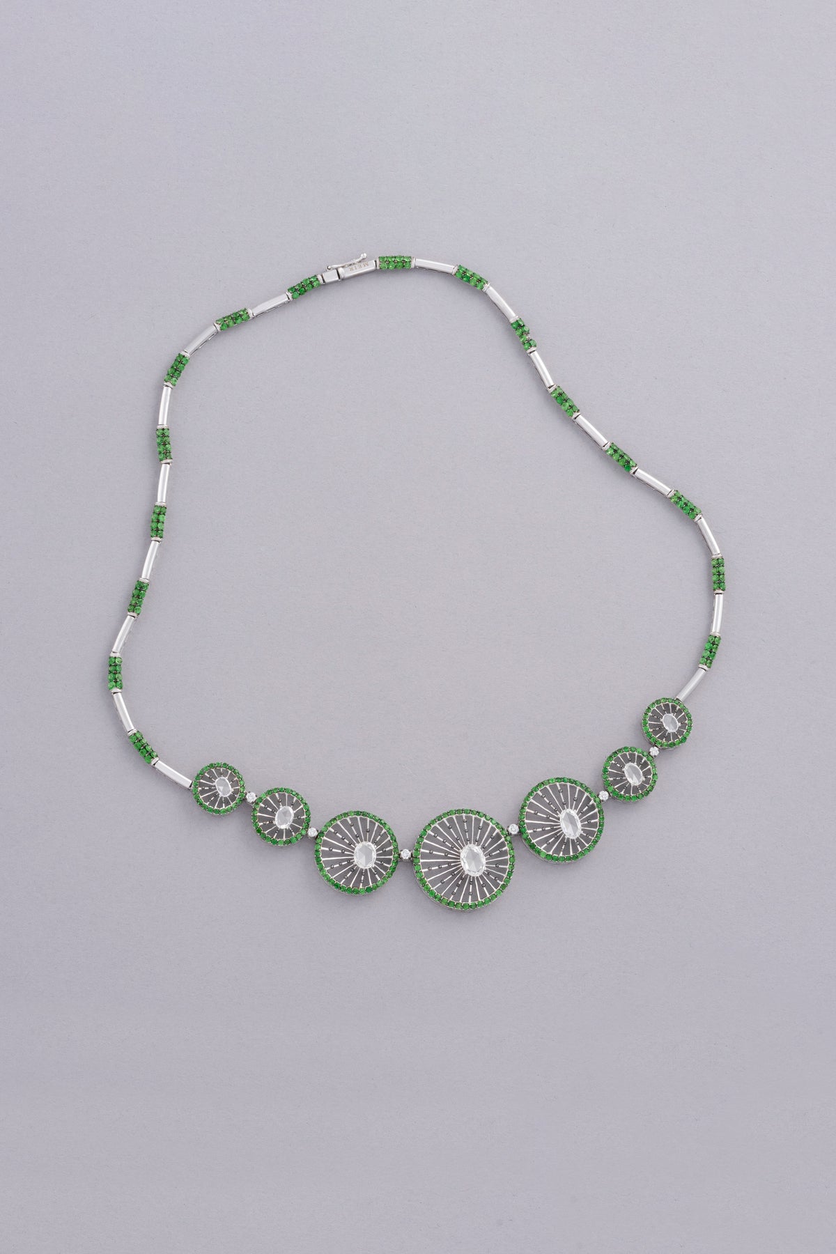 Wheel Necklace, White Gold, Rose-cut Diamonds and Tsavorite