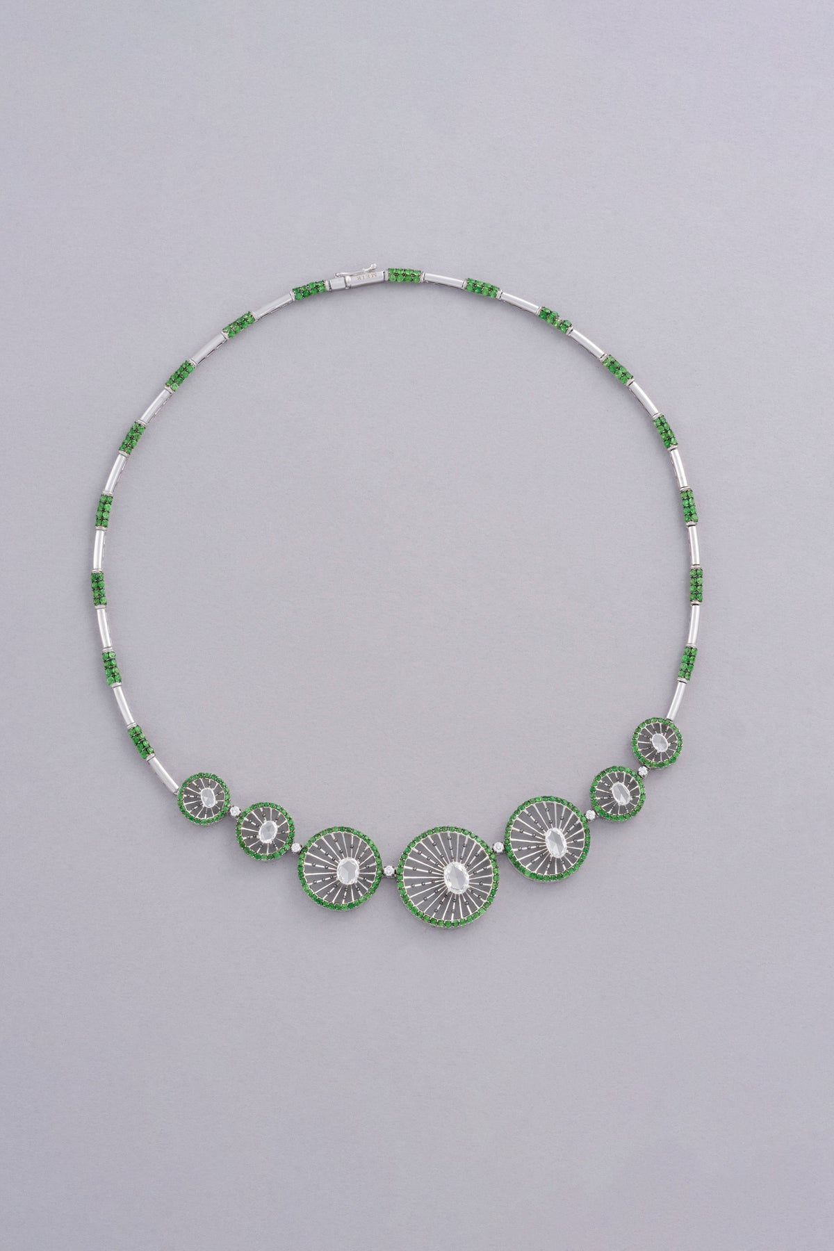 Wheel Necklace, White Gold, Rose-cut Diamonds and Tsavorite