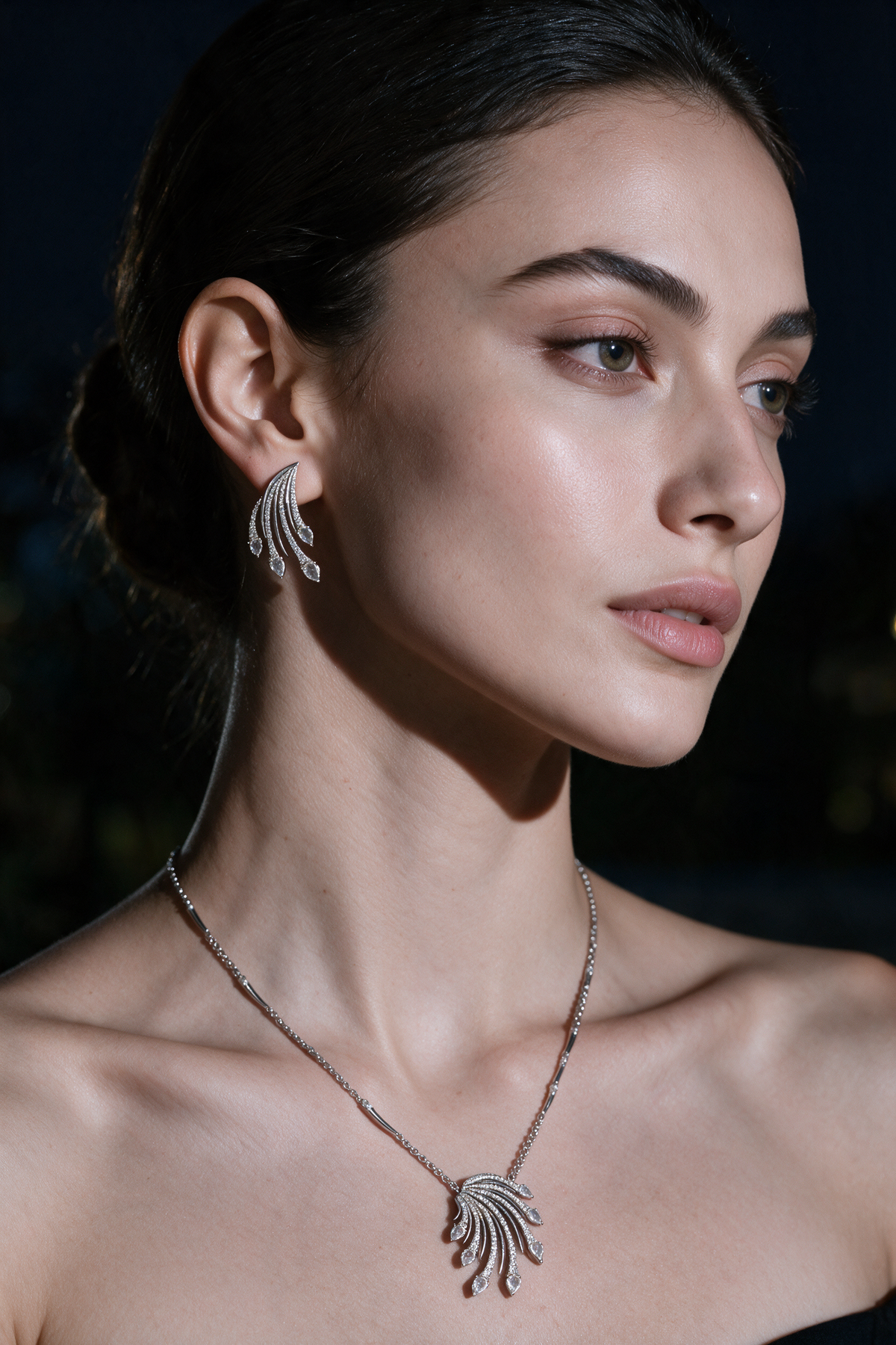 Cascade Necklace, White Gold, Rose-cut Diamonds
