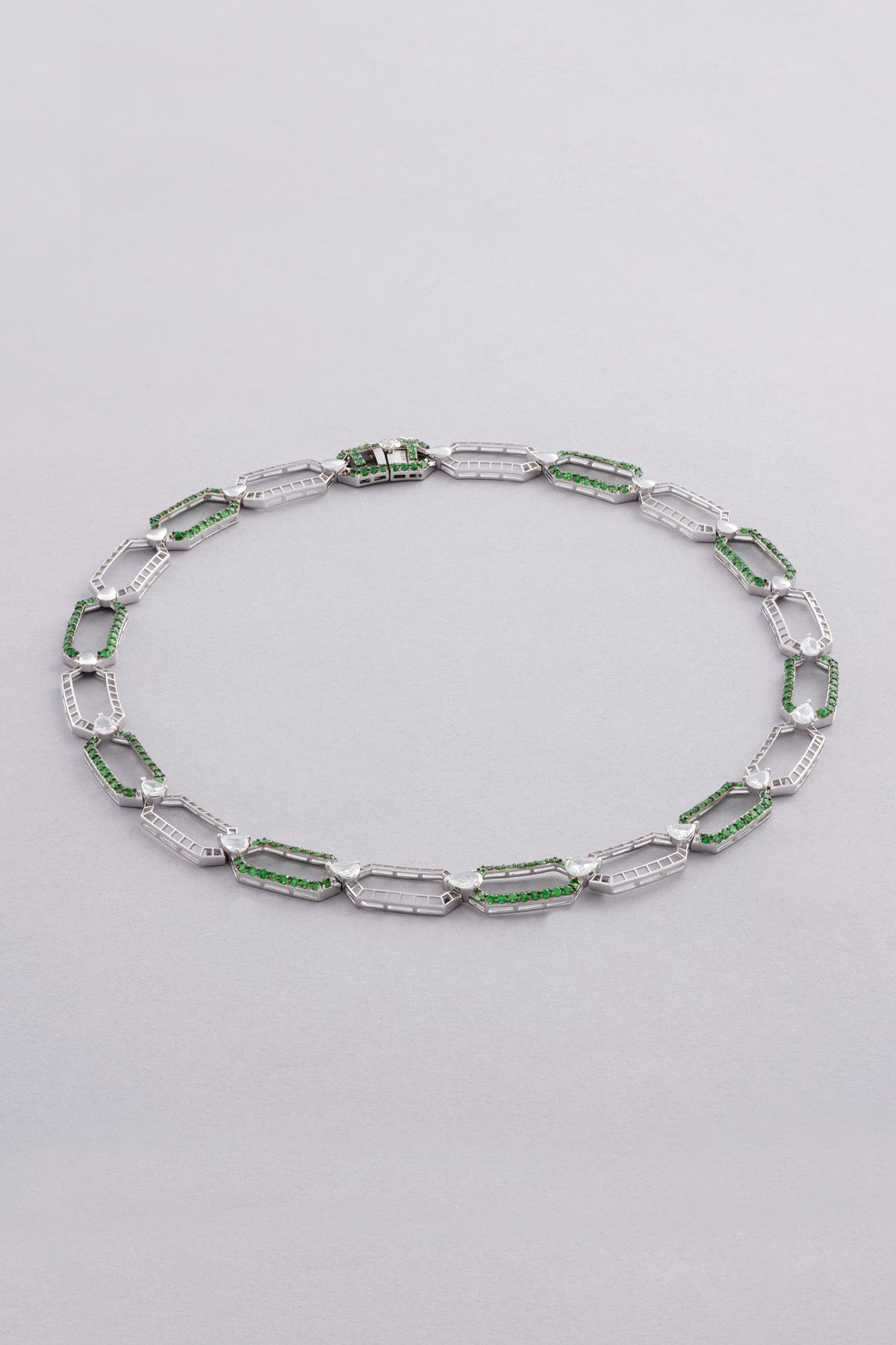 LINK Chain Necklace, White Gold, Rose-cut Diamonds and Tsavorite