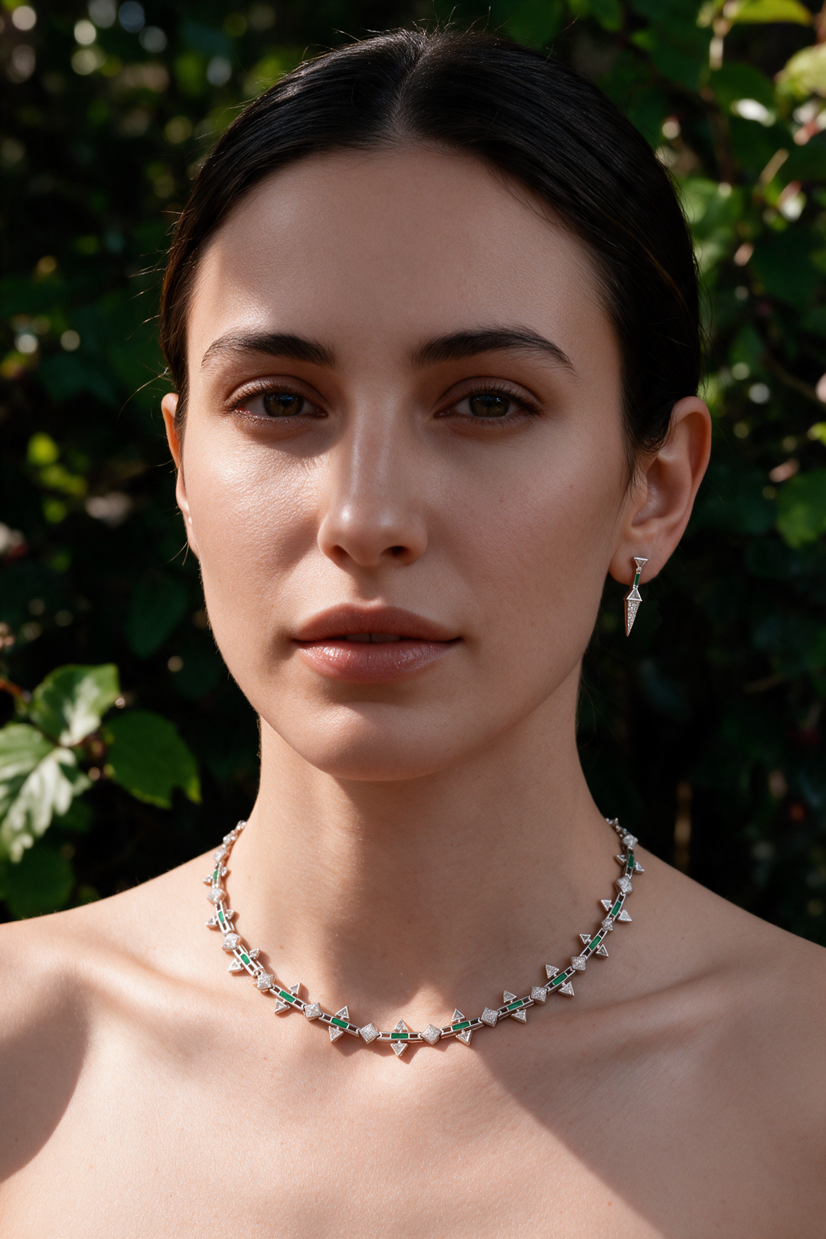 LINK Triangle Necklace, White Gold, Rose-cut Diamonds and Ceramic Enamel