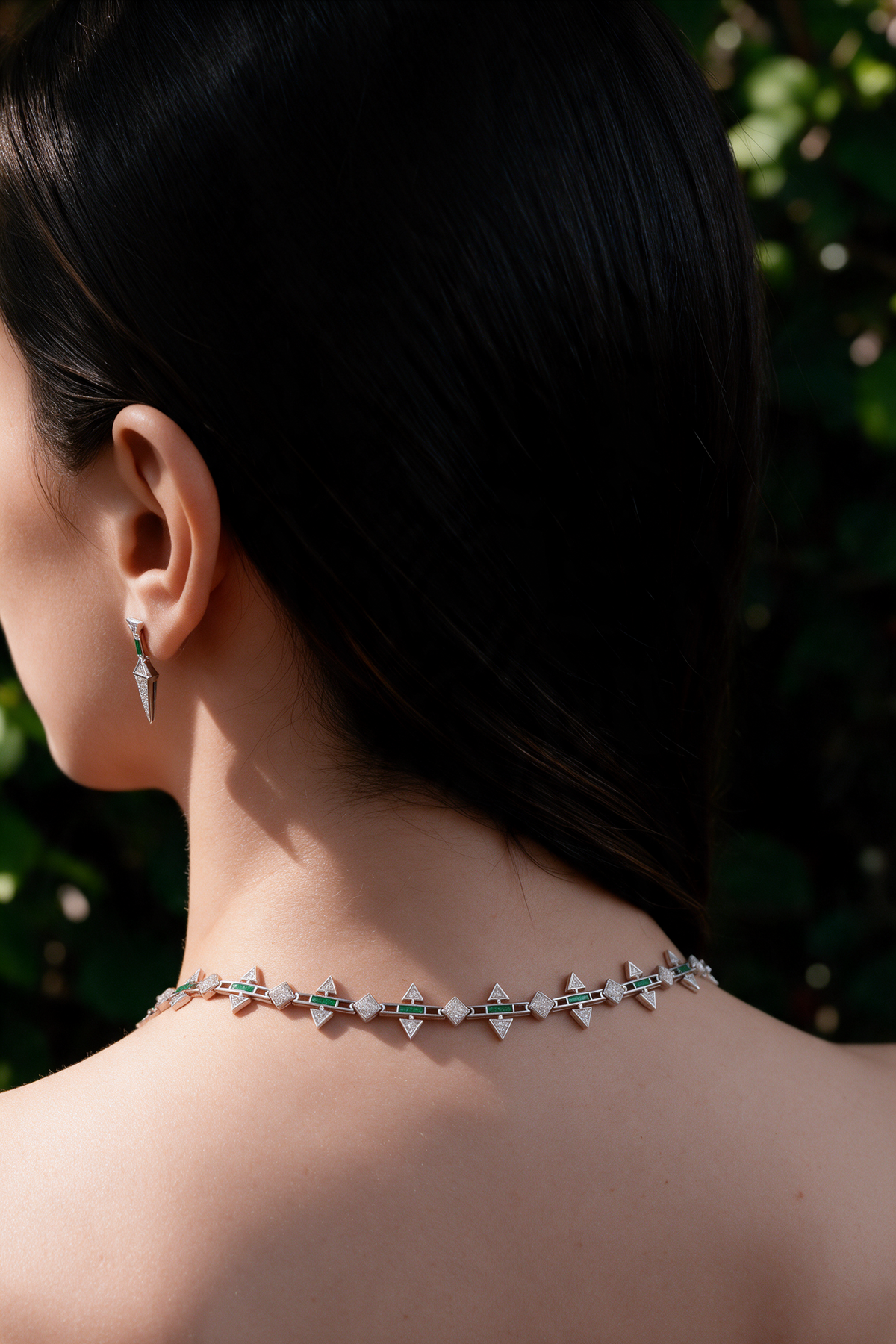 LINK Triangle Necklace, White Gold, Rose-cut Diamonds and Ceramic Enamel