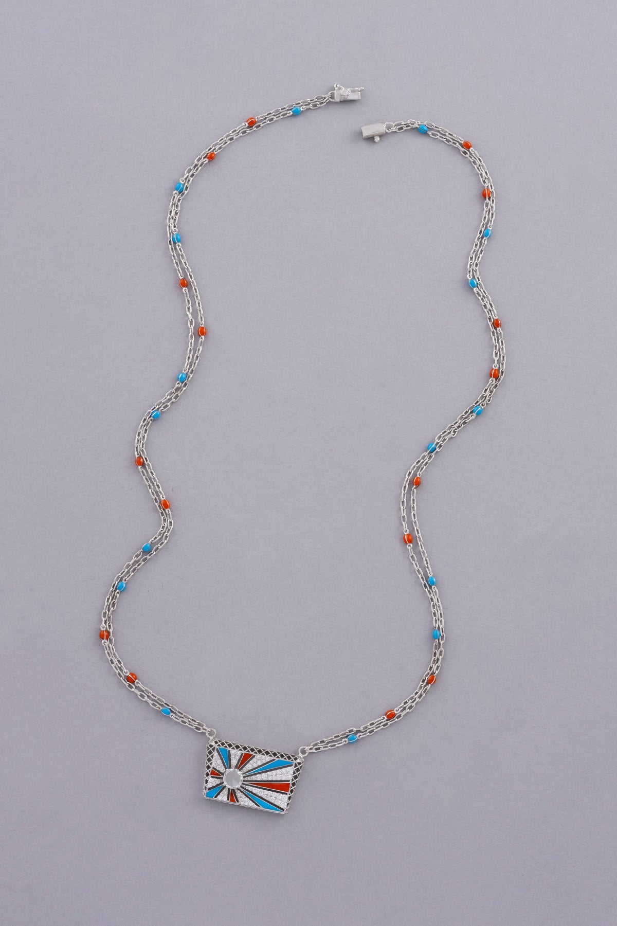 Sunray Necklace, White Gold, Rose-cut Diamonds and Ceramic Enamel