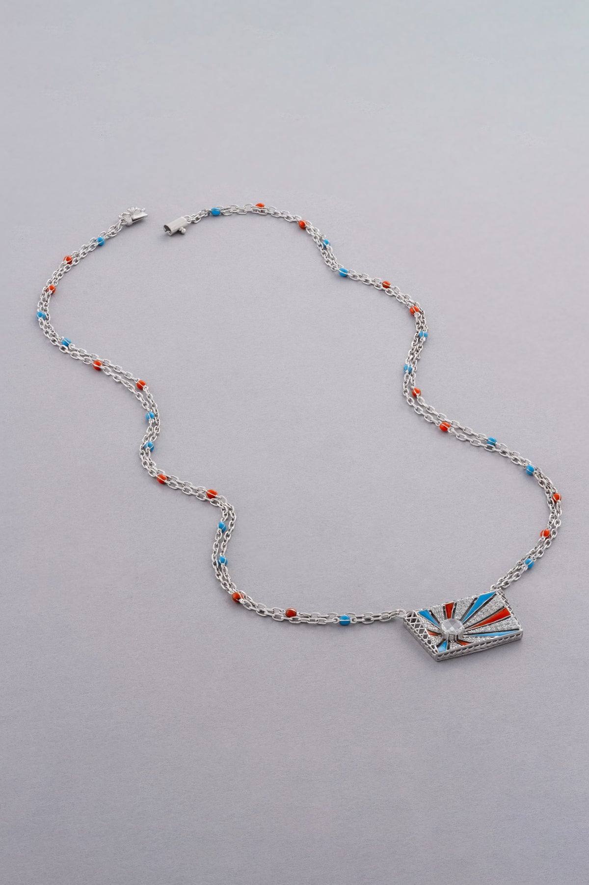 Sunray Necklace, White Gold, Rose-cut Diamonds and Ceramic Enamel