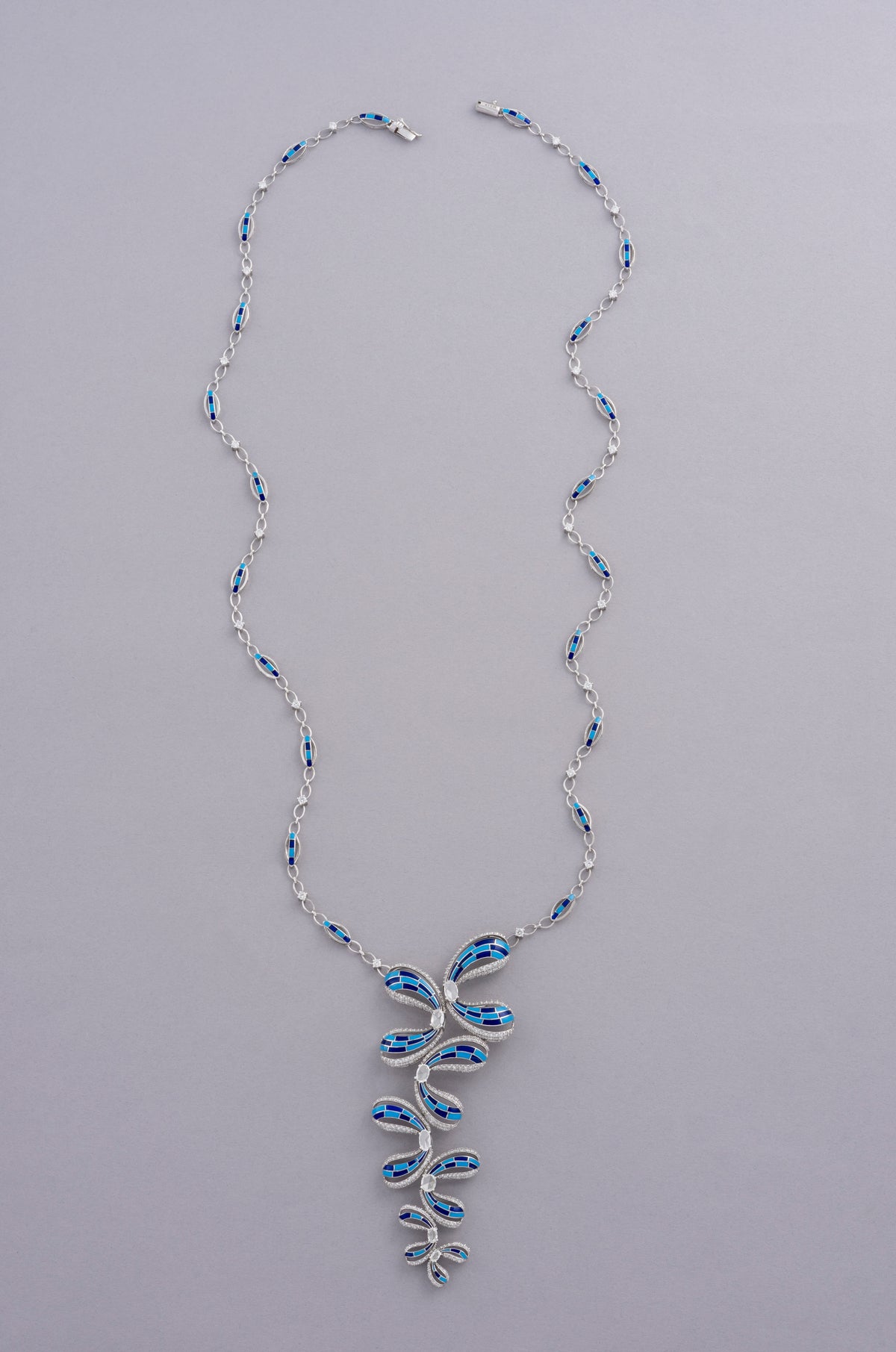 FLUTTER Butterfly Cascade Necklace, White Gold, Rose-cut Diamonds and Ceramic Enamel