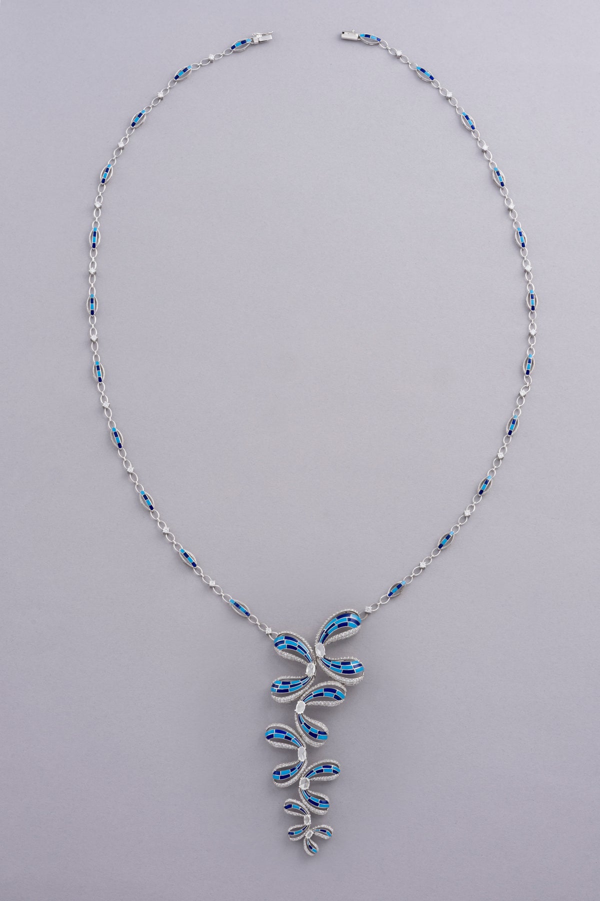 FLUTTER Butterfly Cascade Necklace, White Gold, Rose-cut Diamonds and Ceramic Enamel