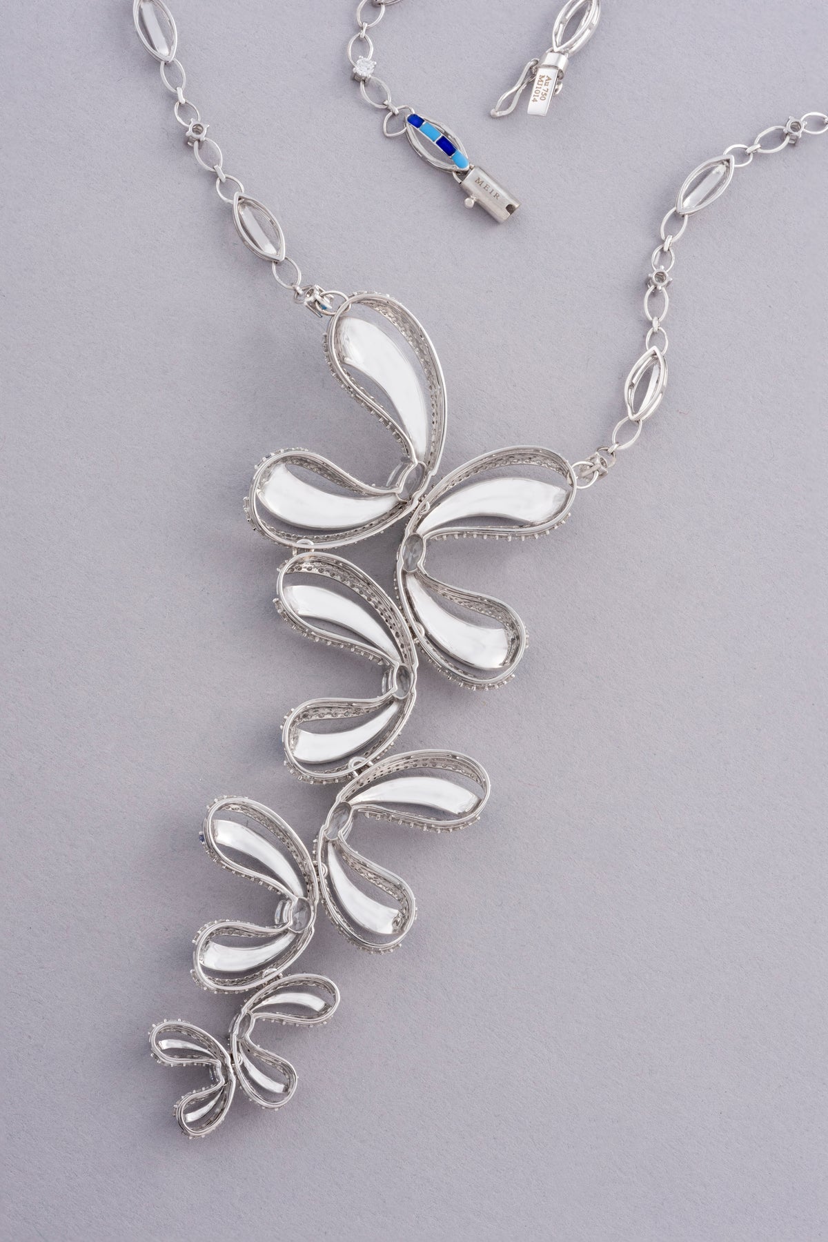 FLUTTER Butterfly Cascade Necklace, White Gold, Rose-cut Diamonds and Ceramic Enamel