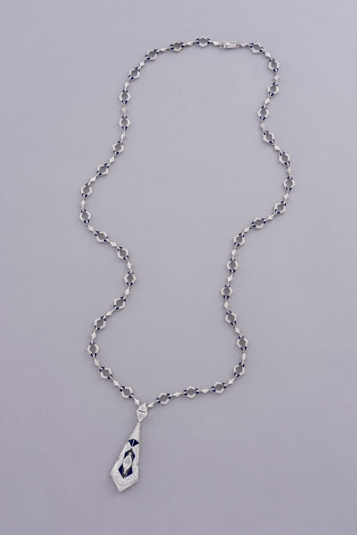 PRISM Deco Necklace, White Gold, Rose-cut Diamonds and Ceramic Enamel