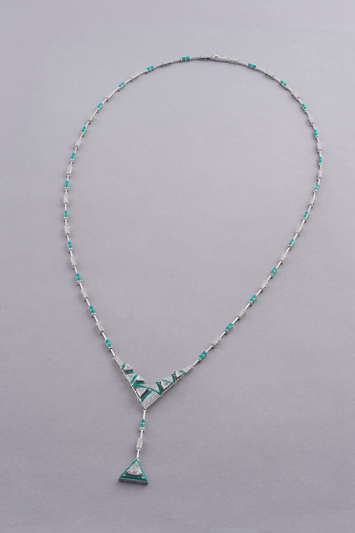 PRISM Facet Necklace, White Gold, Rose-cut Diamonds and Ceramic Enamel
