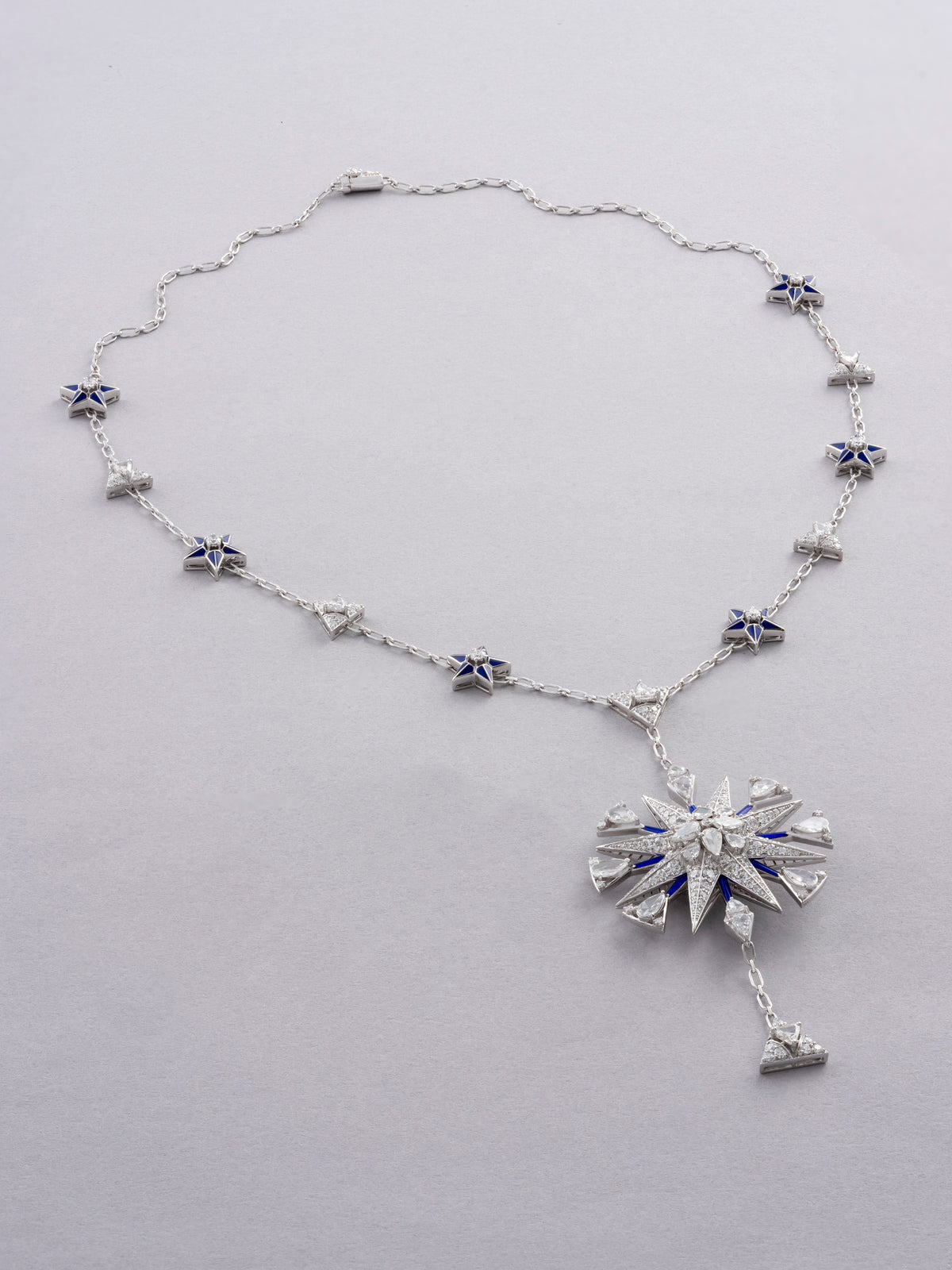 NOVA Radiant Burst Necklace, White Gold, Rose-cut Diamonds and Ceramic Enamel