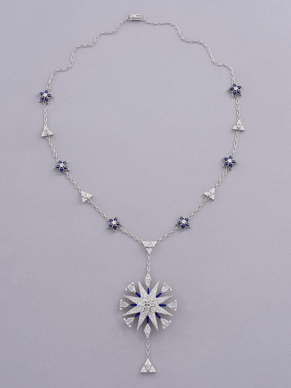 NOVA Radiant Burst Necklace, White Gold, Rose-cut Diamonds and Ceramic Enamel