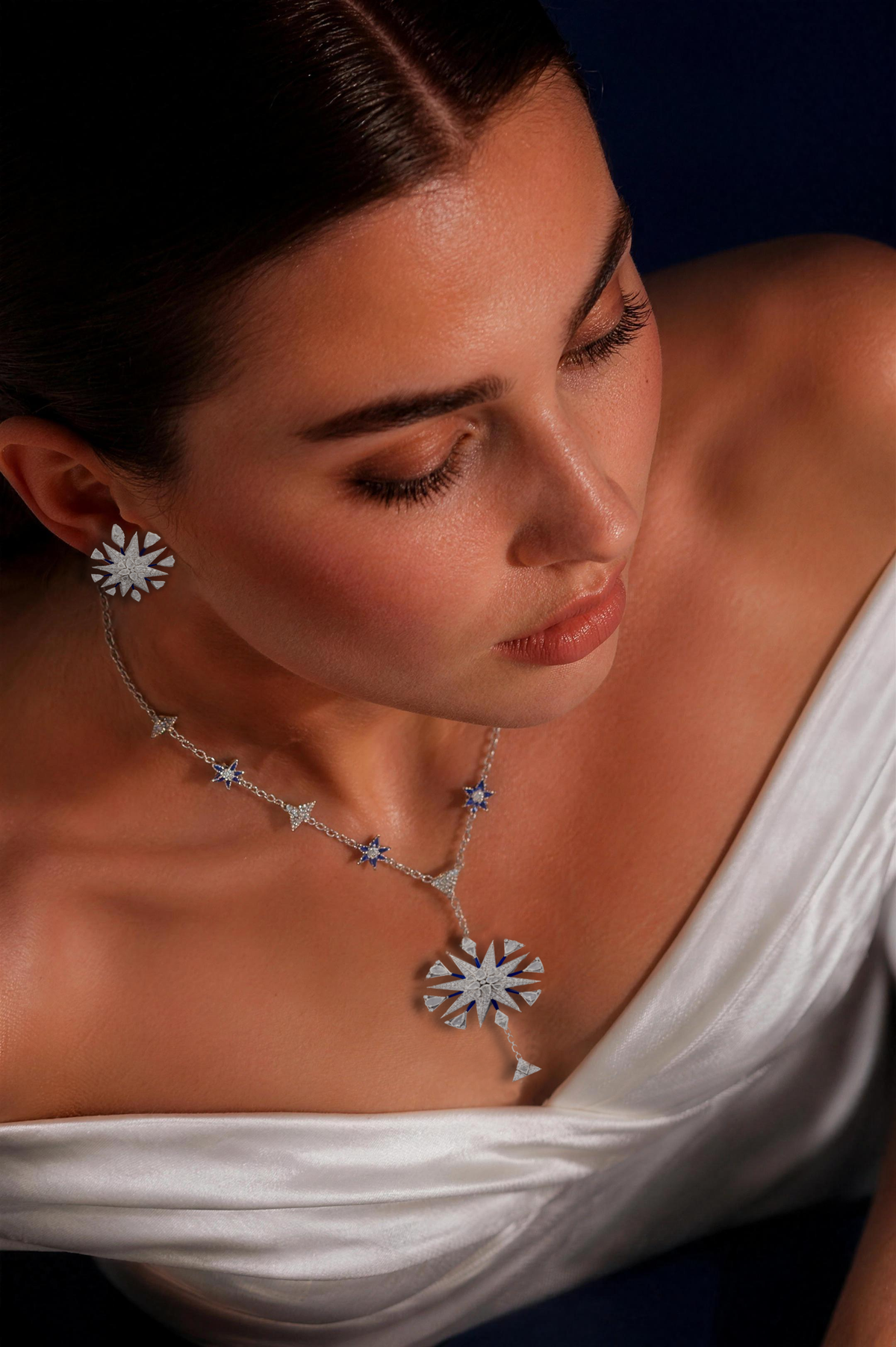NOVA Radiant Burst Necklace, White Gold, Rose-cut Diamonds and Ceramic Enamel