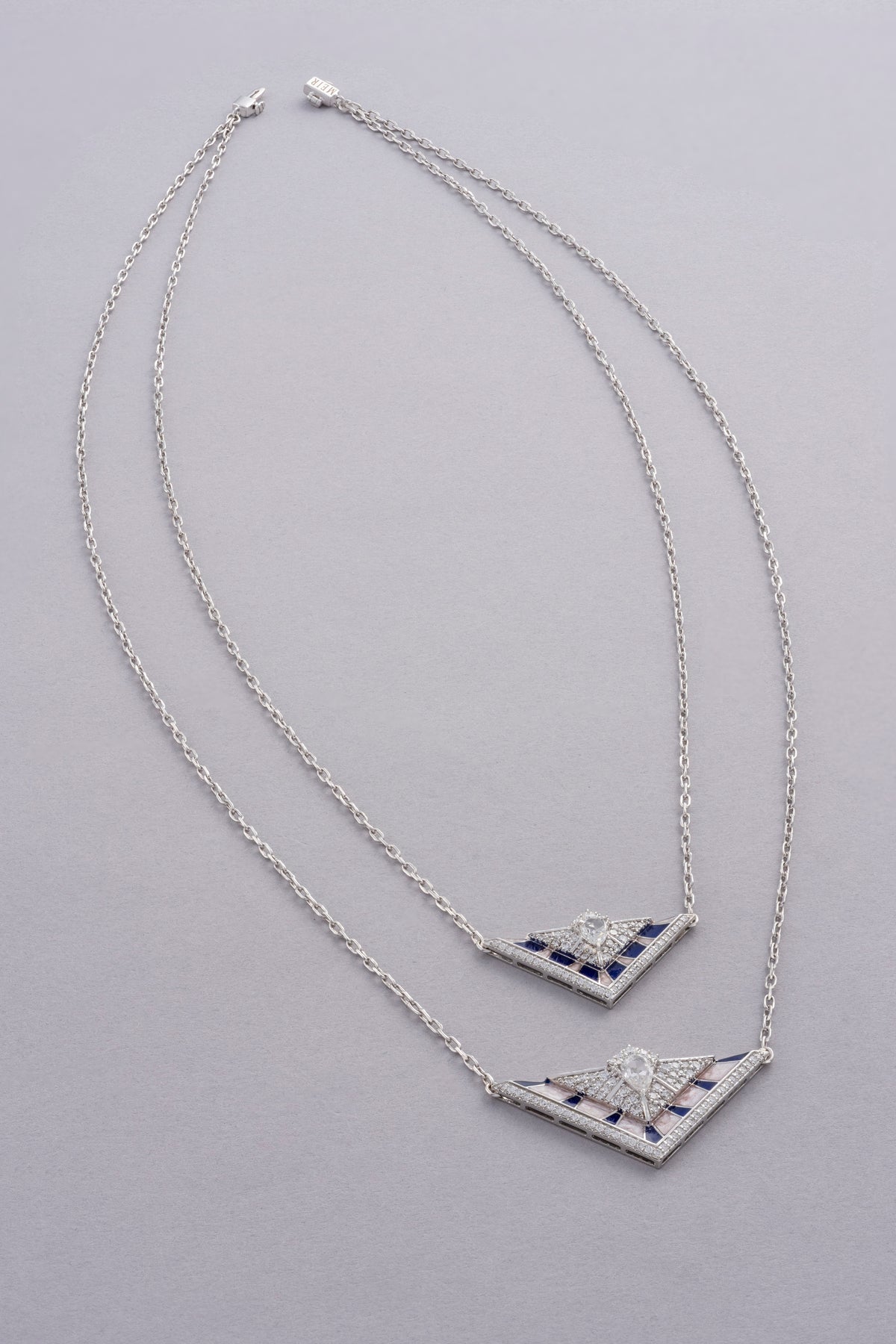 PRISM Chevron Necklace, White Gold, Rose-cut Diamonds and Ceramic Enamel