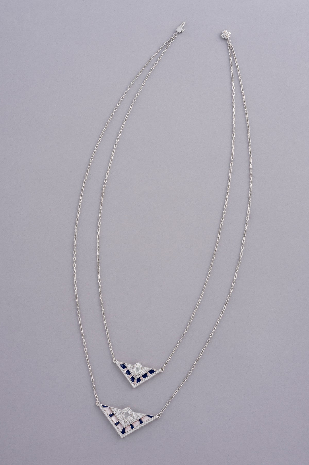 PRISM Chevron Necklace, White Gold, Rose-cut Diamonds and Ceramic Enamel
