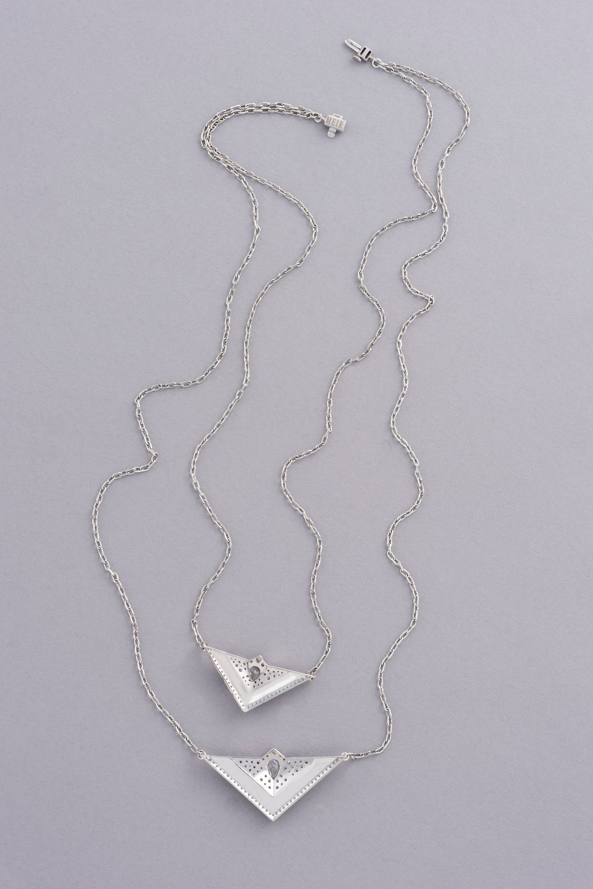PRISM Chevron Necklace, White Gold, Rose-cut Diamonds and Ceramic Enamel