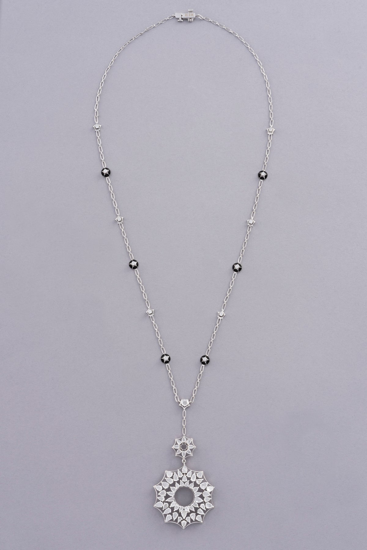 WEB Lace Necklace, White Gold, Rose-cut Diamonds and Ceramic Enamel