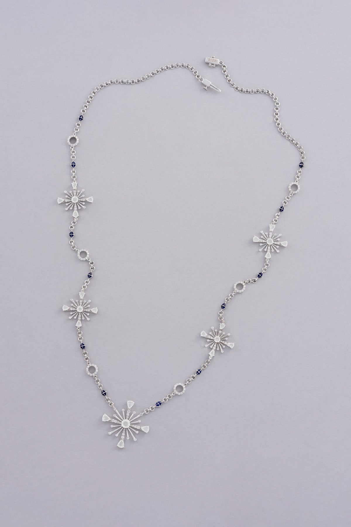 CROWN Sequence Necklace, White Gold, Rose-cut Diamonds and Ceramic Enamel