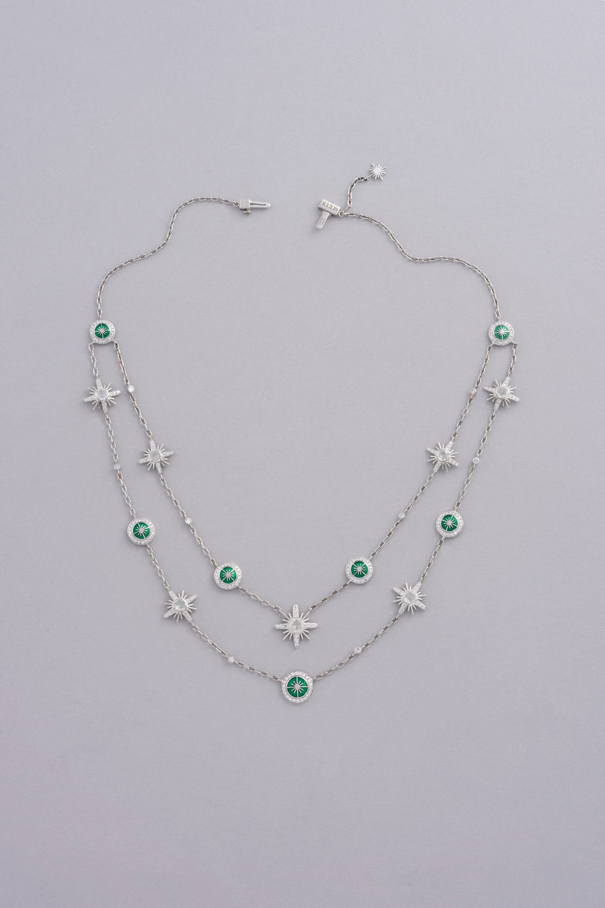 CROWN Medallion Necklace, White Gold, Rose-cut Diamonds and Ceramic Enamel