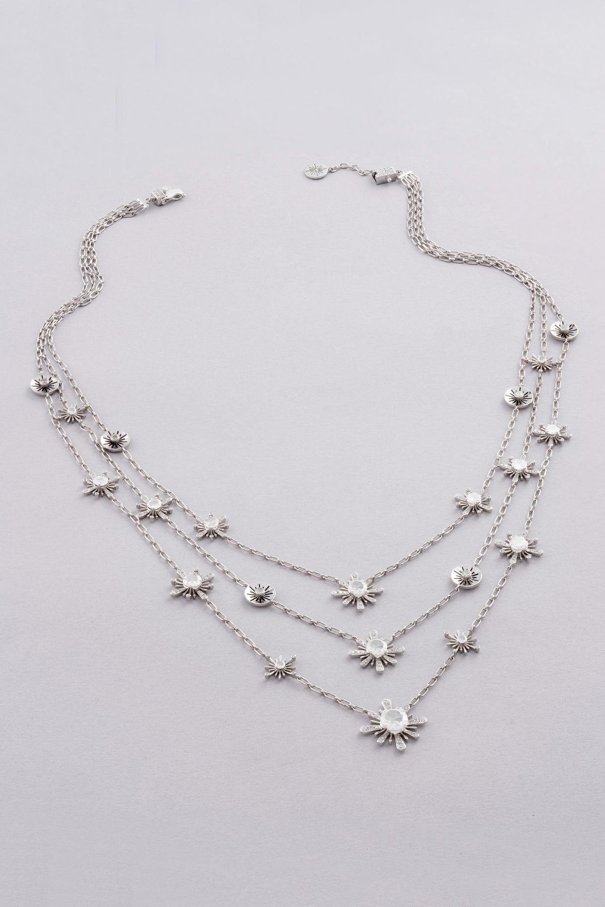 CROWN Cascade Necklace, White Gold, Rose-cut Diamonds and Ceramic Enamel