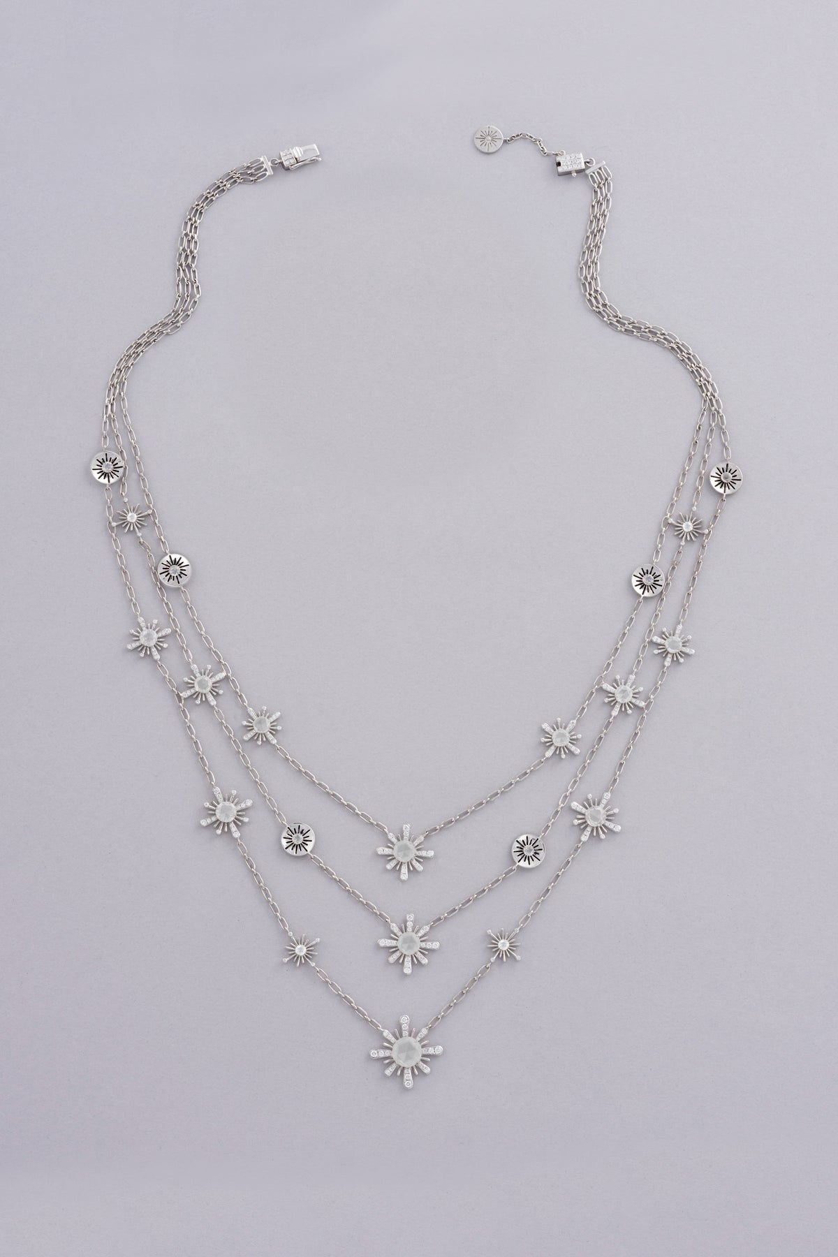 CROWN Cascade Necklace, White Gold, Rose-cut Diamonds and Ceramic Enamel
