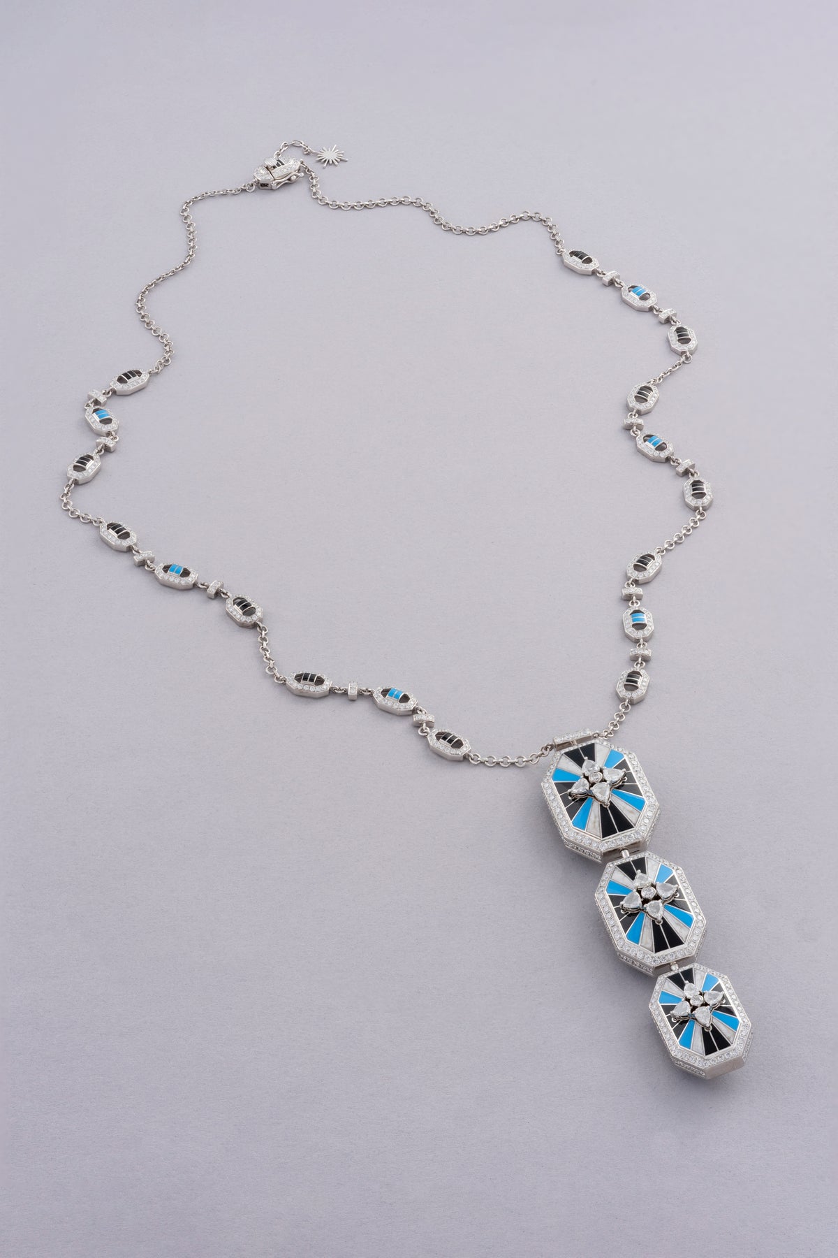 LINK Octagon Necklace, White Gold, Rose-cut Diamonds and Ceramic Enamel