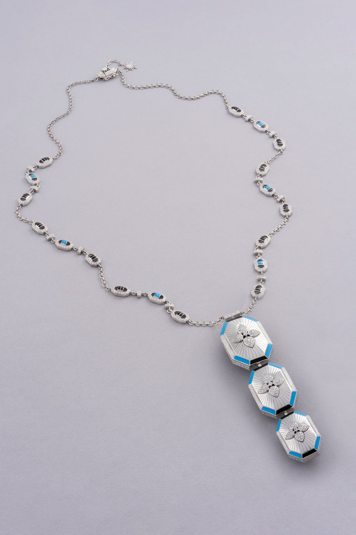 LINK Octagon Necklace, White Gold, Rose-cut Diamonds and Ceramic Enamel